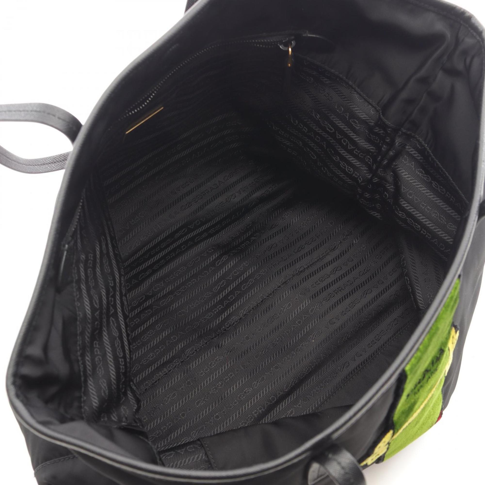 Prada Black Multi-Color Nylon Leather Tote Bag