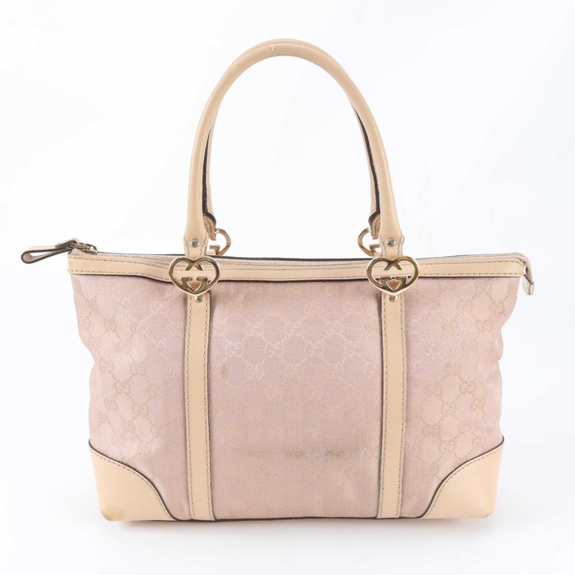 Gucci Beige Pink Gold Leather Canvas Handbag Shoulder Bag Tote Bag (Pre-Owned)