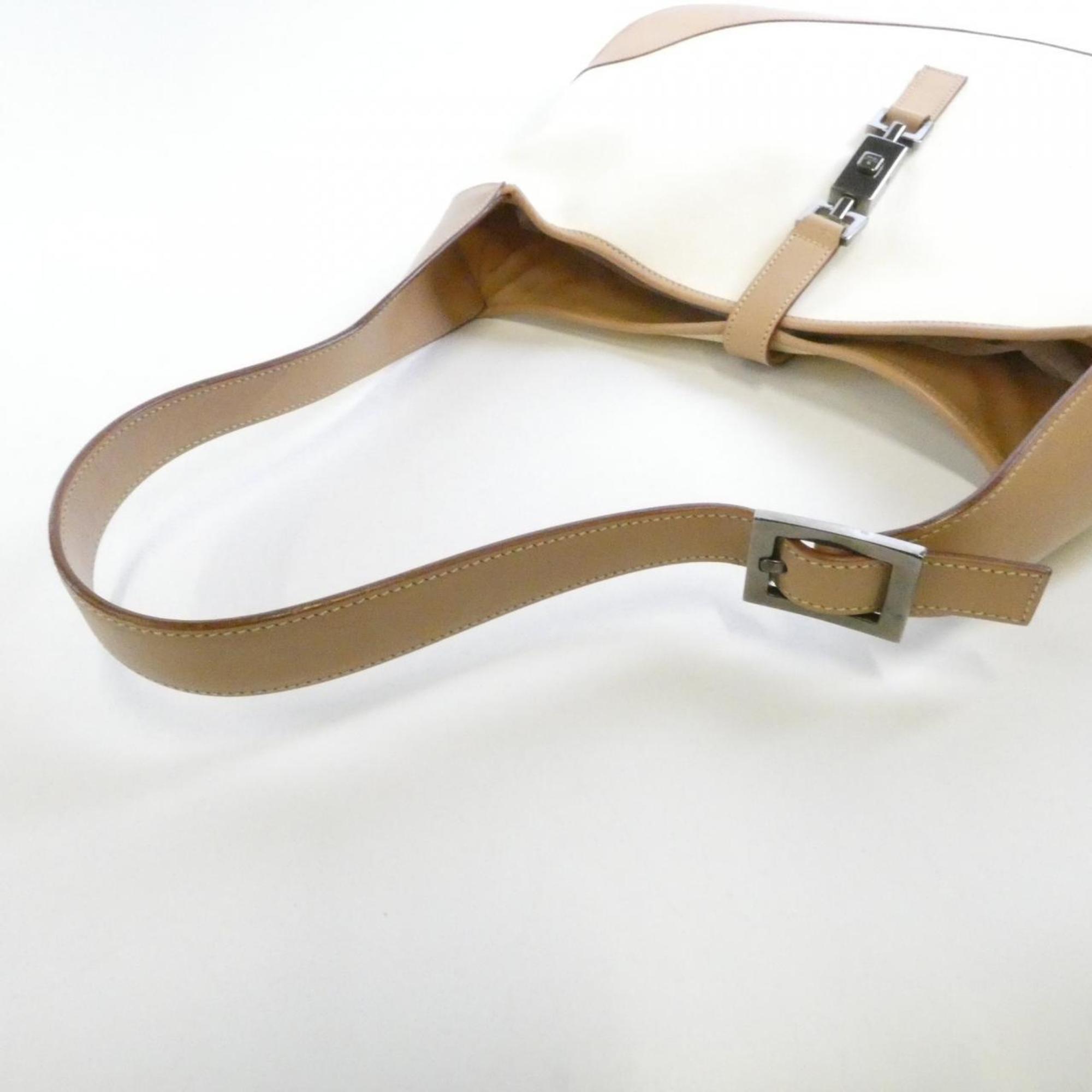 Gucci Beige Canvas Leather Shoulder Bag (Pre-Owned)