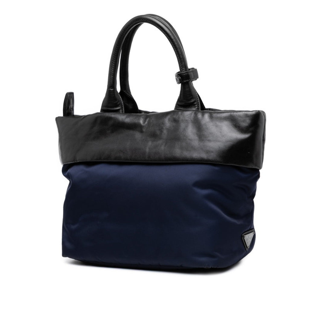 Prada Black Navy Nylon Leather Handbag Shoulder Bag