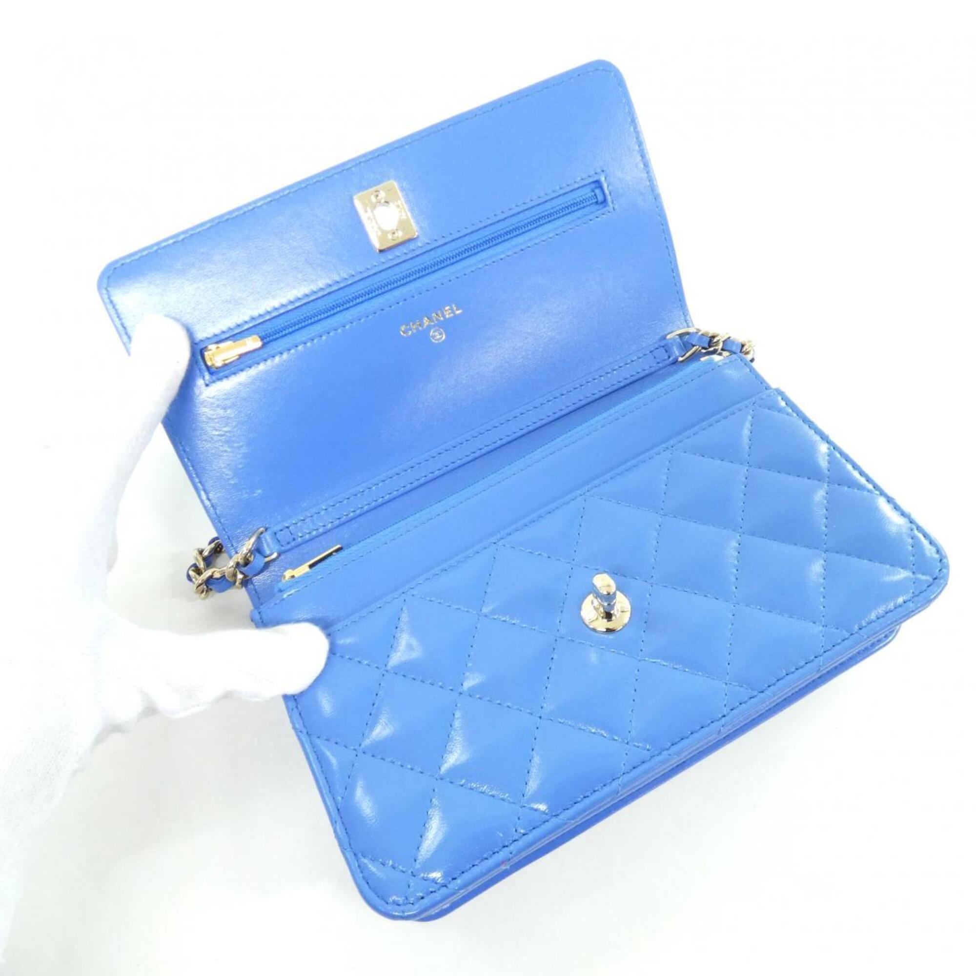 Chanel Blue Leather Chain/Shoulder Wallet