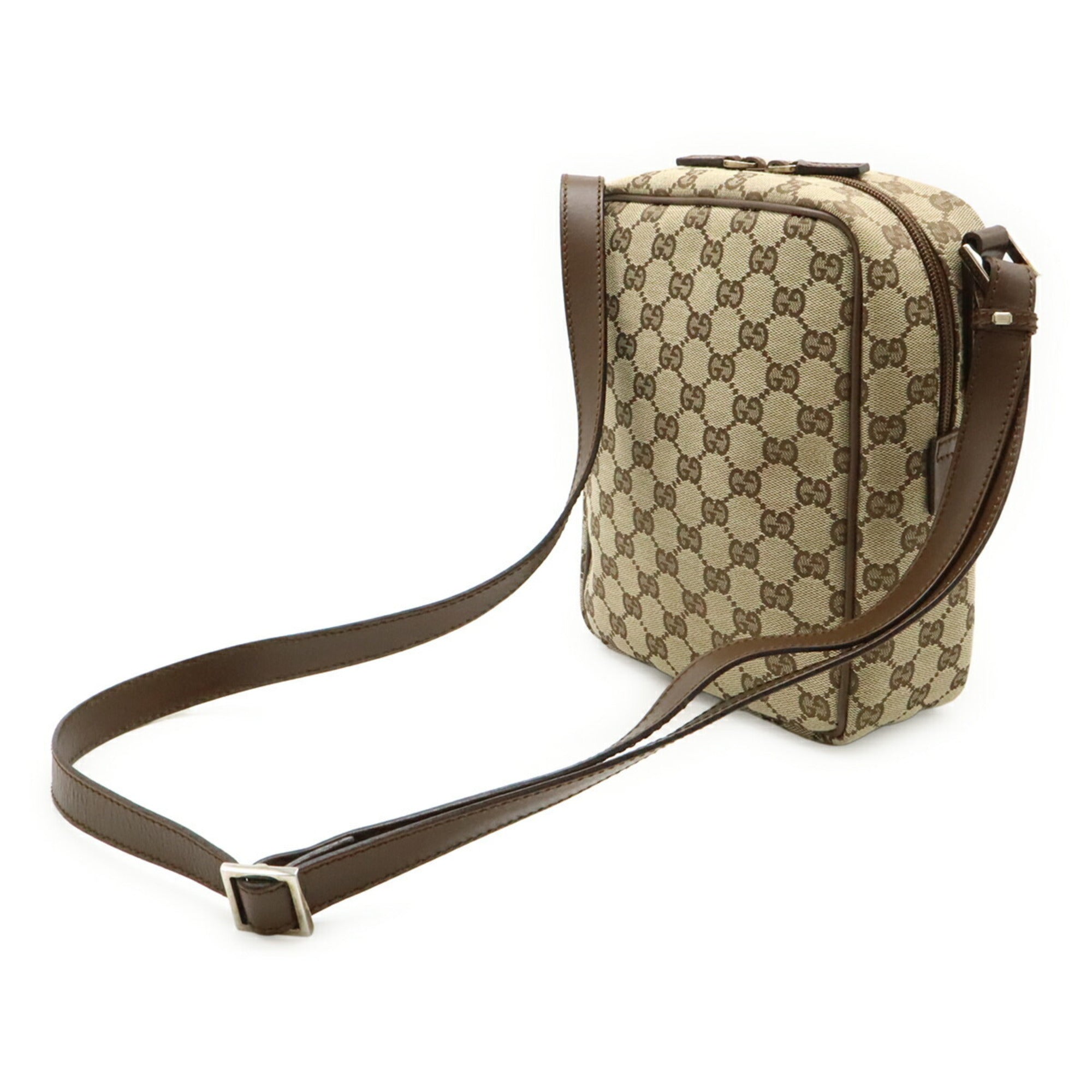 Gucci Gg Canvas Beige Dark Brown Gg Canvas Leather Pochette Shoulder Bag (Pre-Owned)