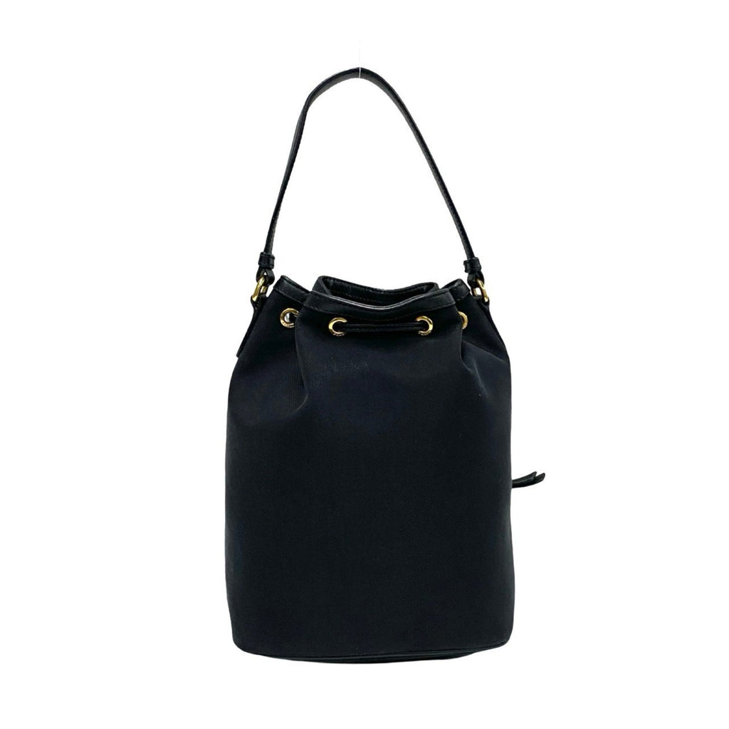 Prada Black Leather Canvas Handbag Shoulder Bag