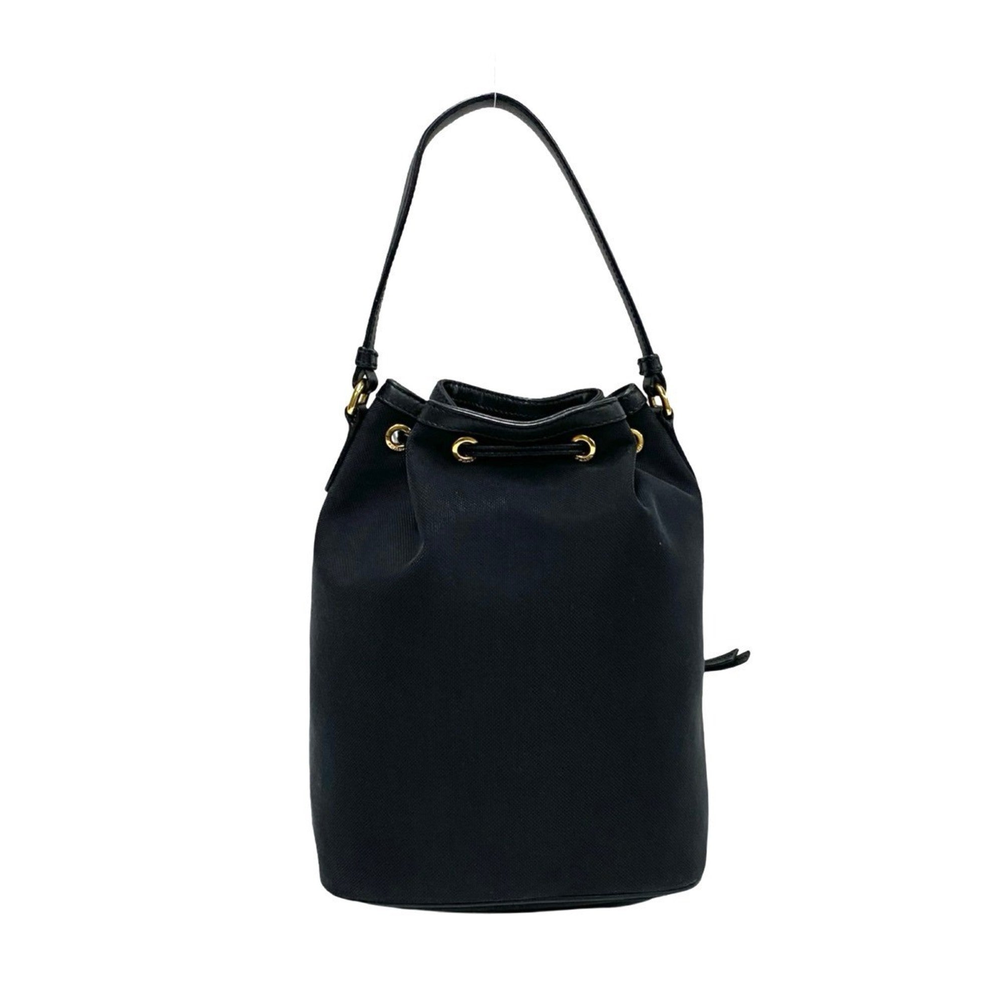 Prada Black Leather Canvas Handbag Shoulder Bag