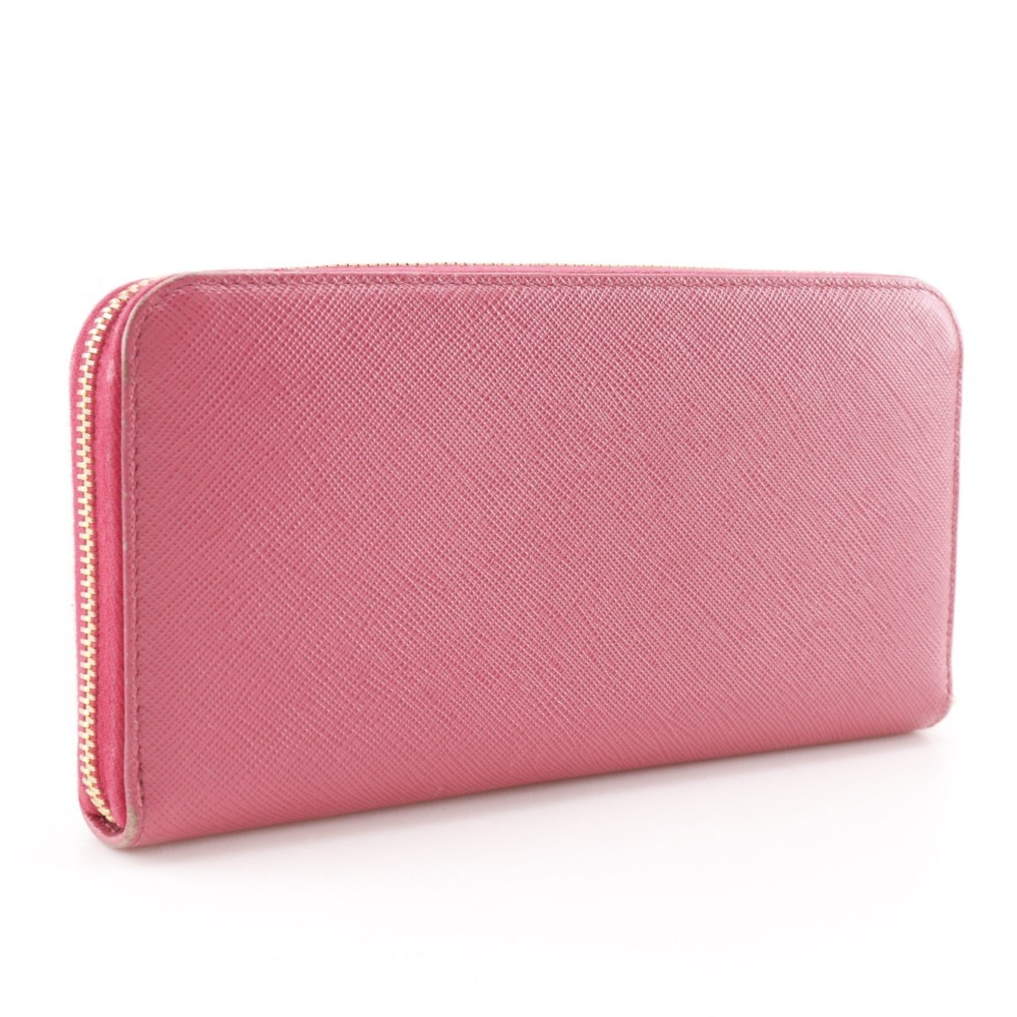 Prada Peonia Pink Saffiano Triangle Long Wallet (Bi-Fold)