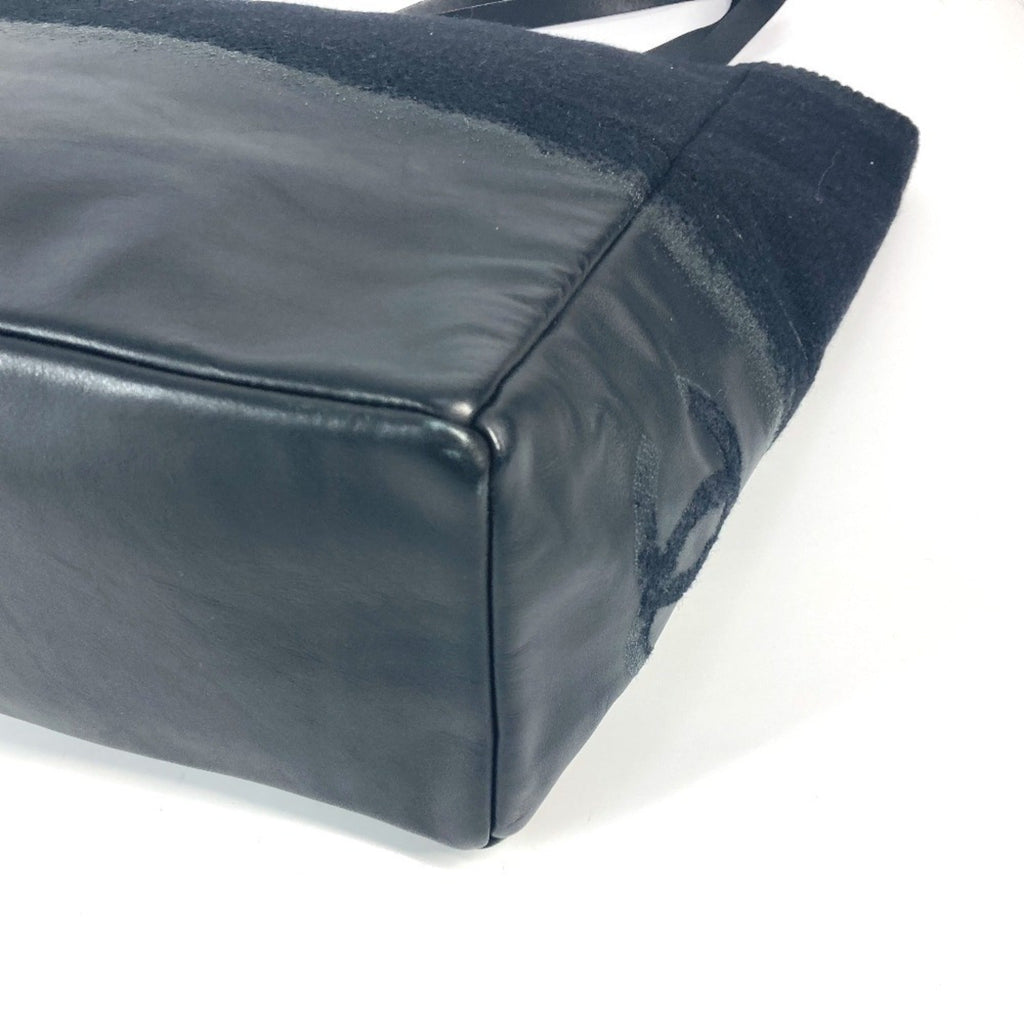 Chanel Black Knit Leather Shoulder Bag Tote Bag