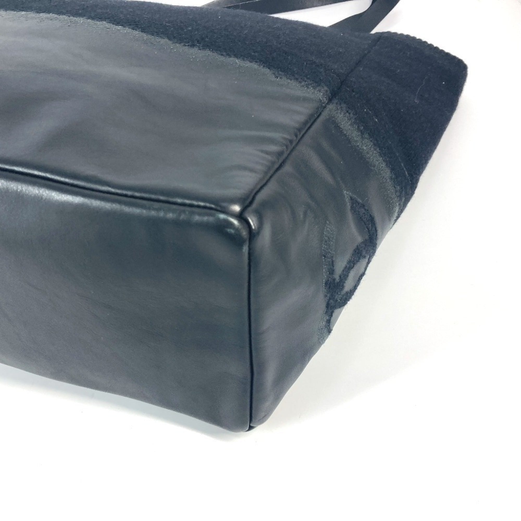 Chanel Black Knit Leather Shoulder Bag Tote Bag