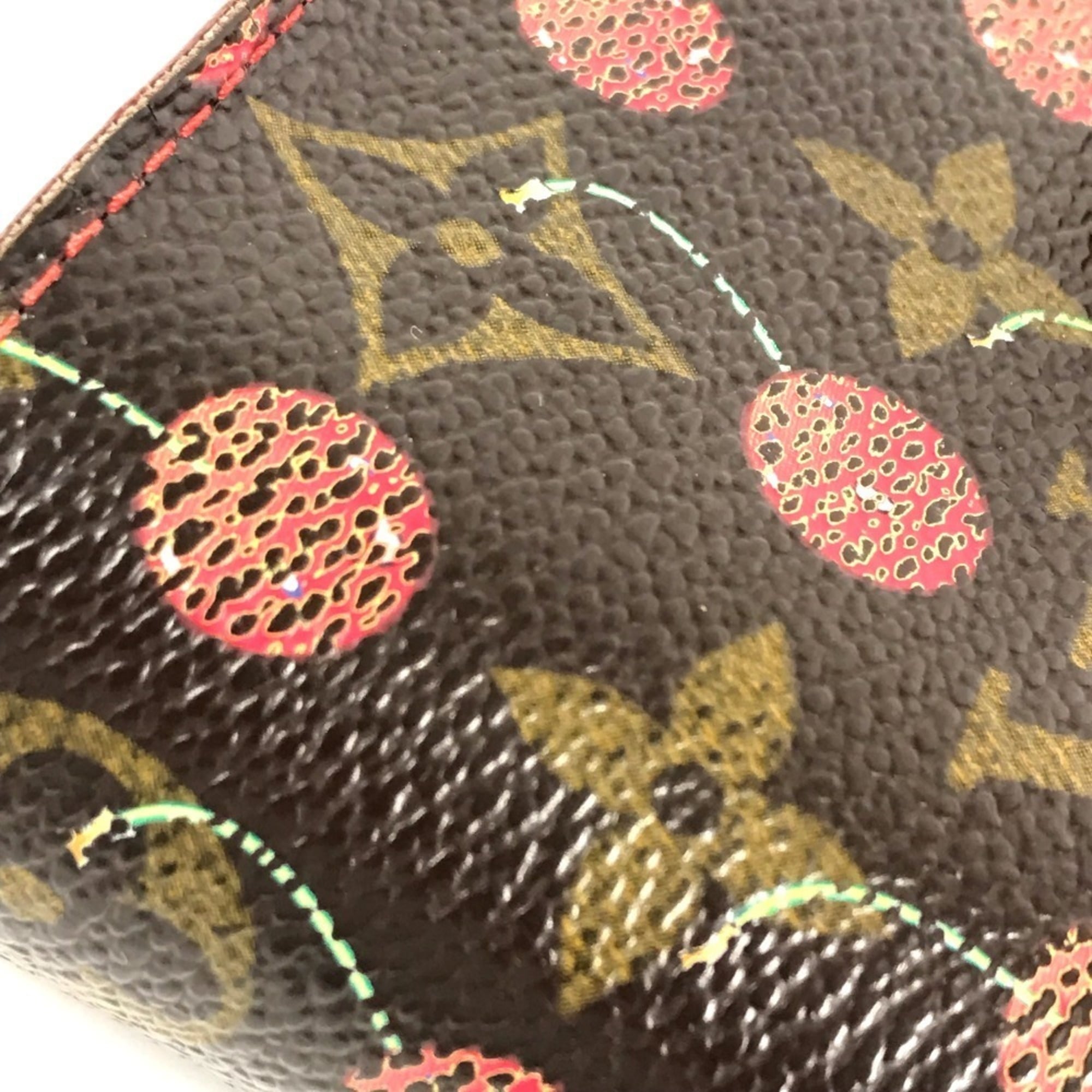 Louis Vuitton Brown Red Color Monogram Cherry Blossom Canvas Wallet