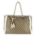 Gucci Brown Ivory Gg Canvas Leather Handbag (Pre-Owned)