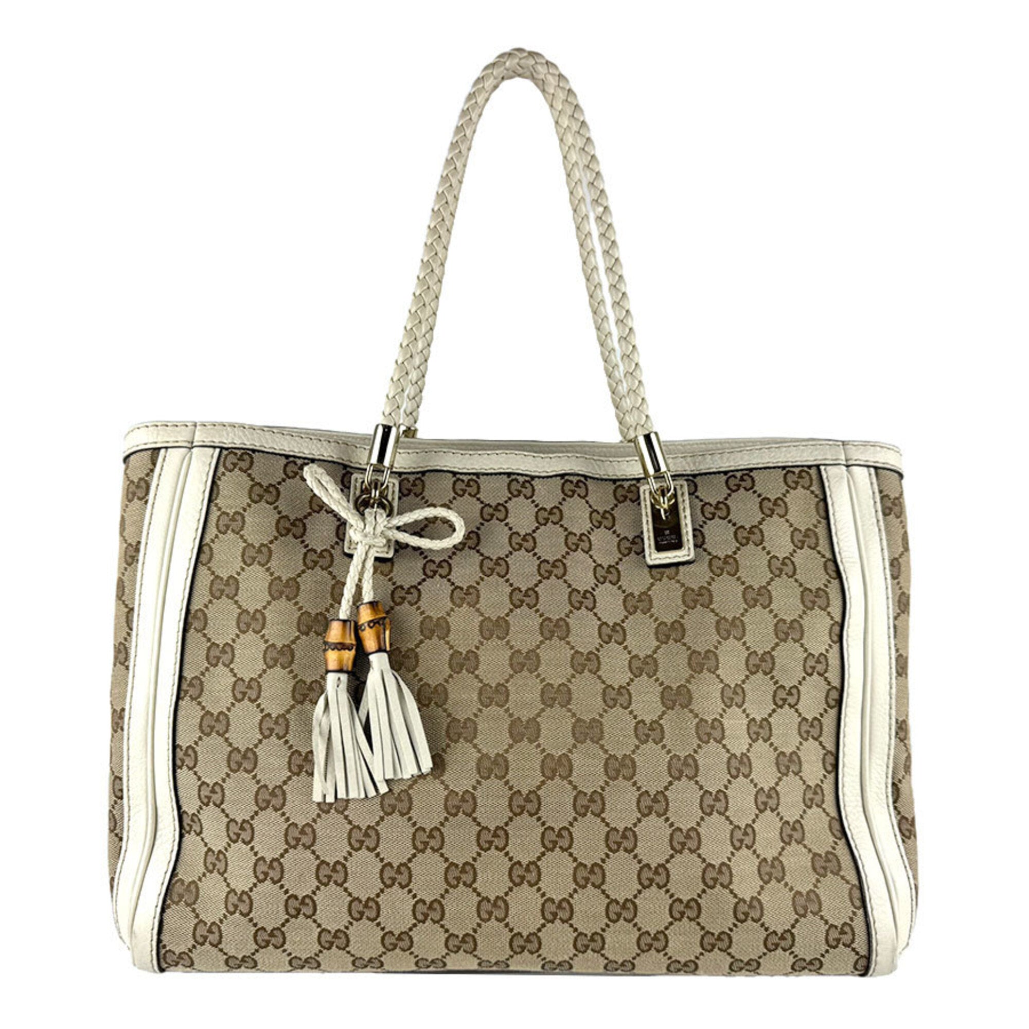 Gucci Brown Ivory Gg Canvas Leather Handbag (Pre-Owned)