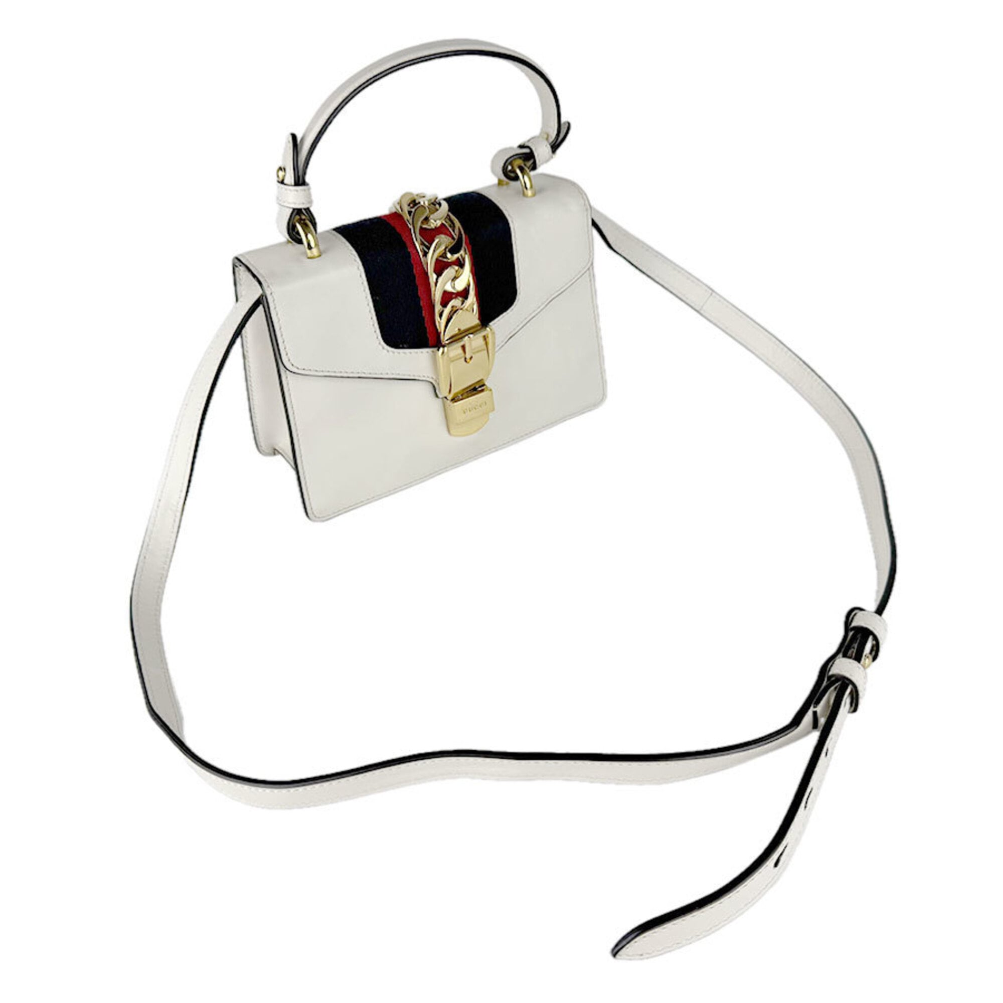 Gucci Navy Red Color White Leather Shoulder Bag (Pre-Owned)