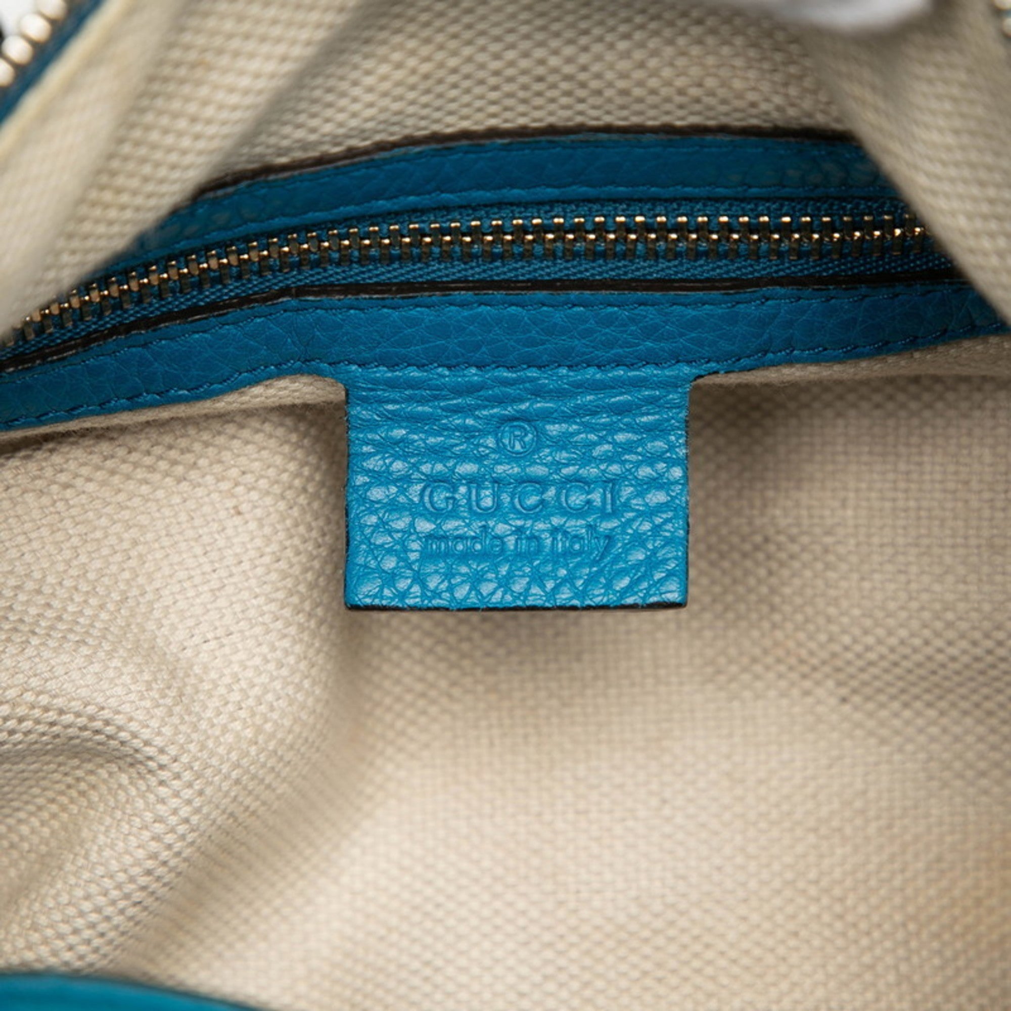Gucci Soho Blue Leather Boston Bag Handbag (Pre-Owned)