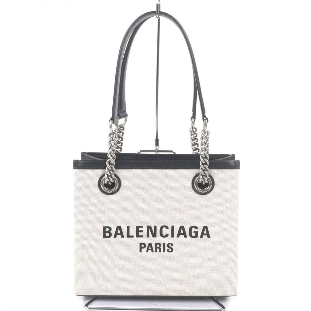 Balenciaga Black Light Beige Canvas Leather Handbag Tote