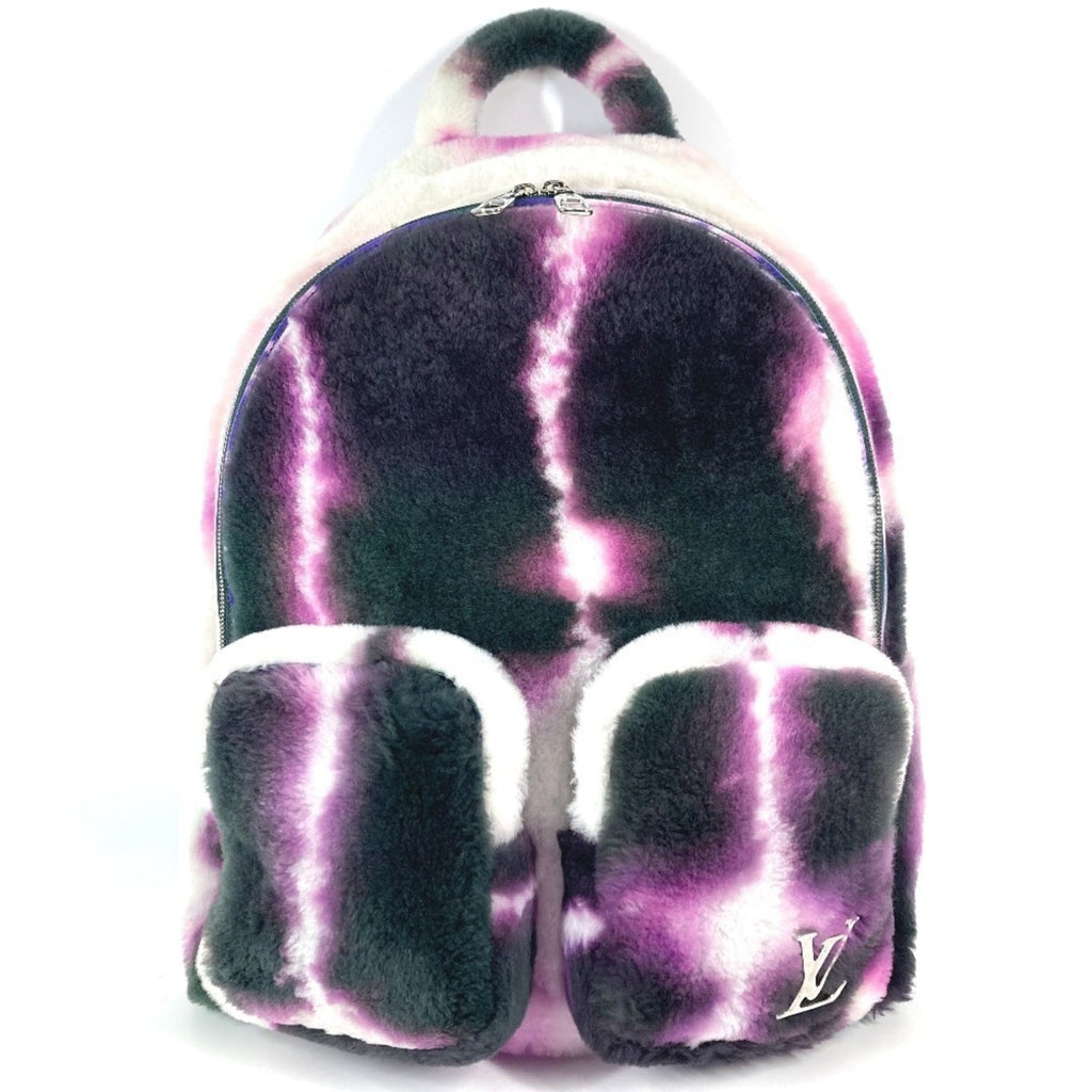 Louis Vuitton Black Purple White Fur Leather Backpack