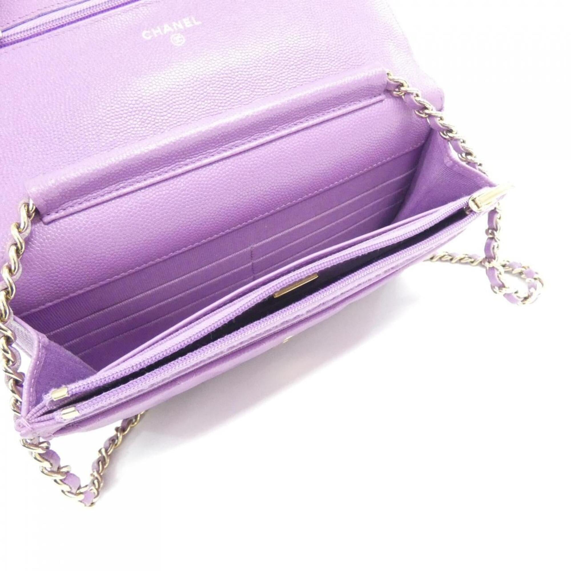 Chanel Purple Grained Calfskin Chain/Shoulder Wallet