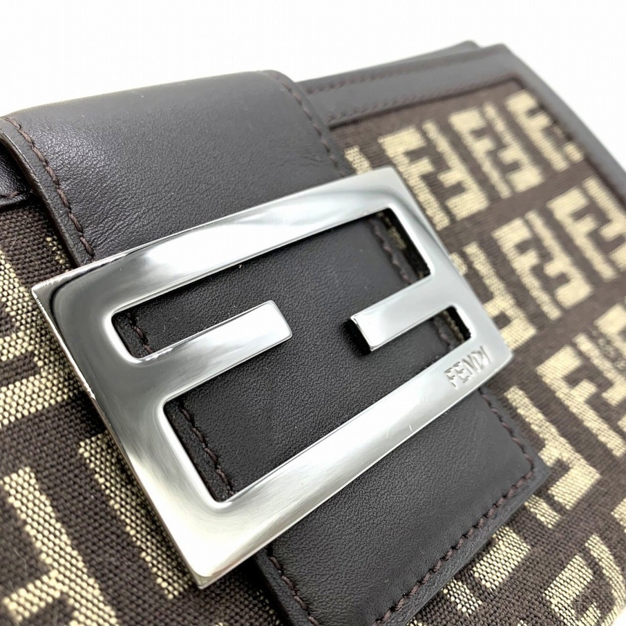 Fendi Zucchino Brown Canvas Long Wallet (Bi-Fold)