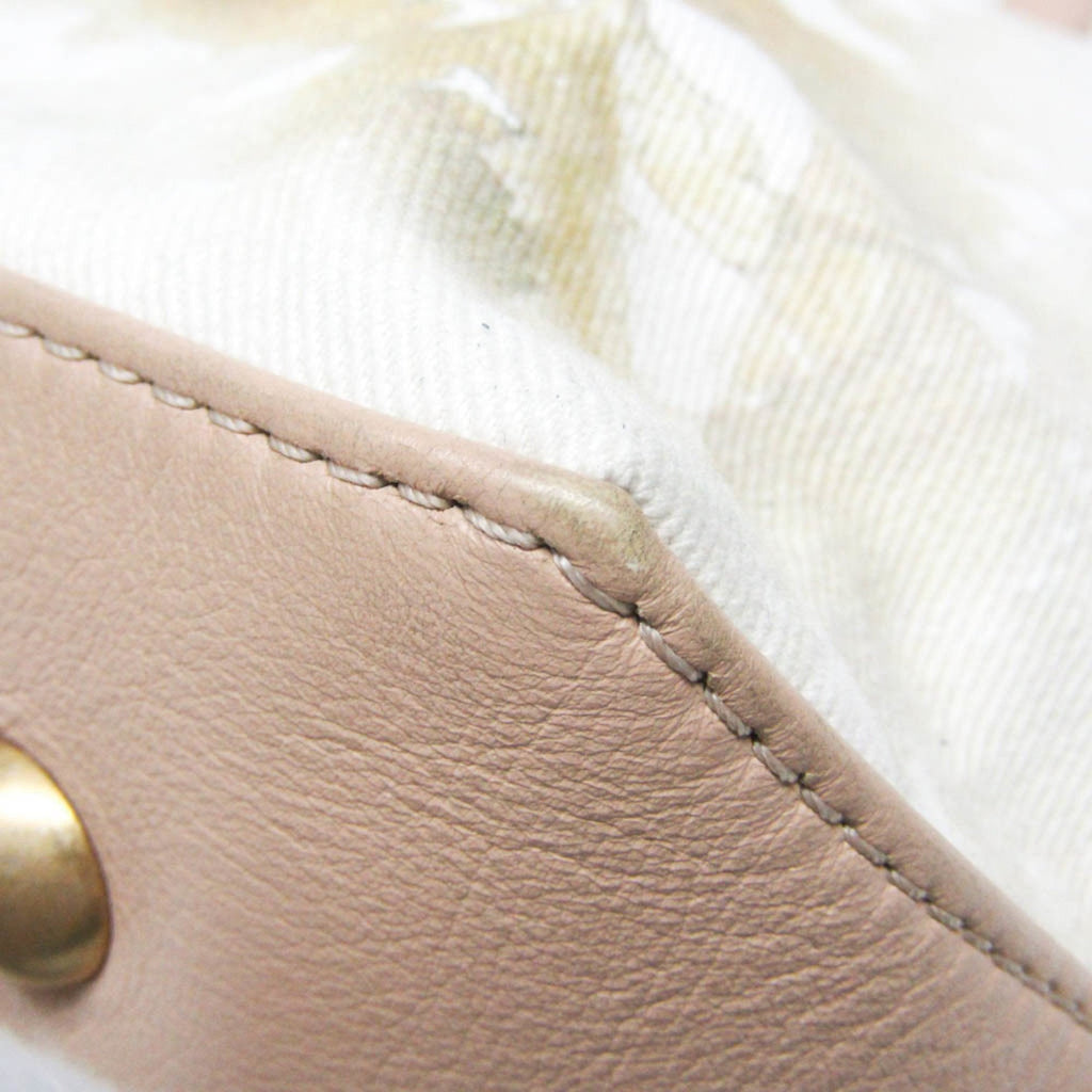 Chanel Multi-Color Pink Beige Canvas Leather Handbag Tote Bag