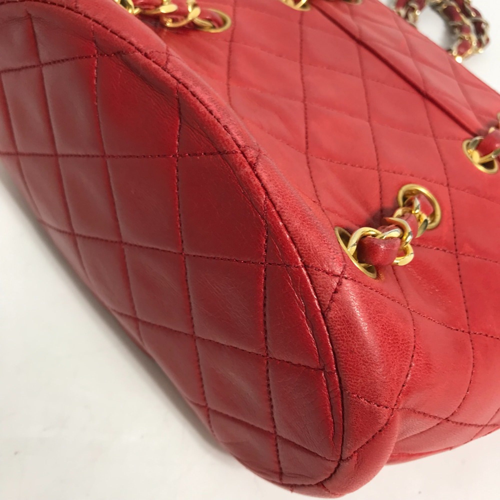 Chanel Red Leather Shoulder Bag