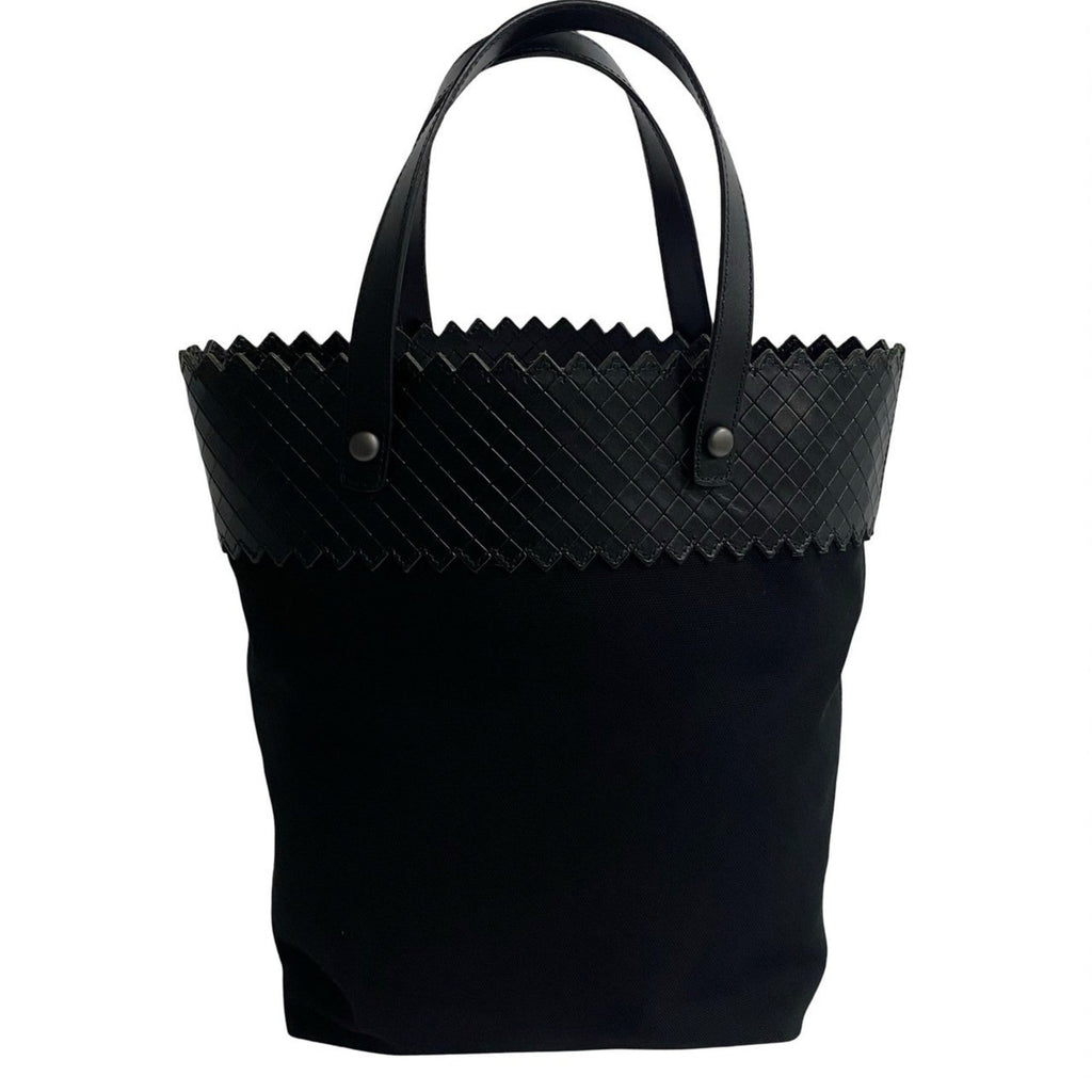 Bottega Veneta Black Leather Canvas Handbag Tote Bag