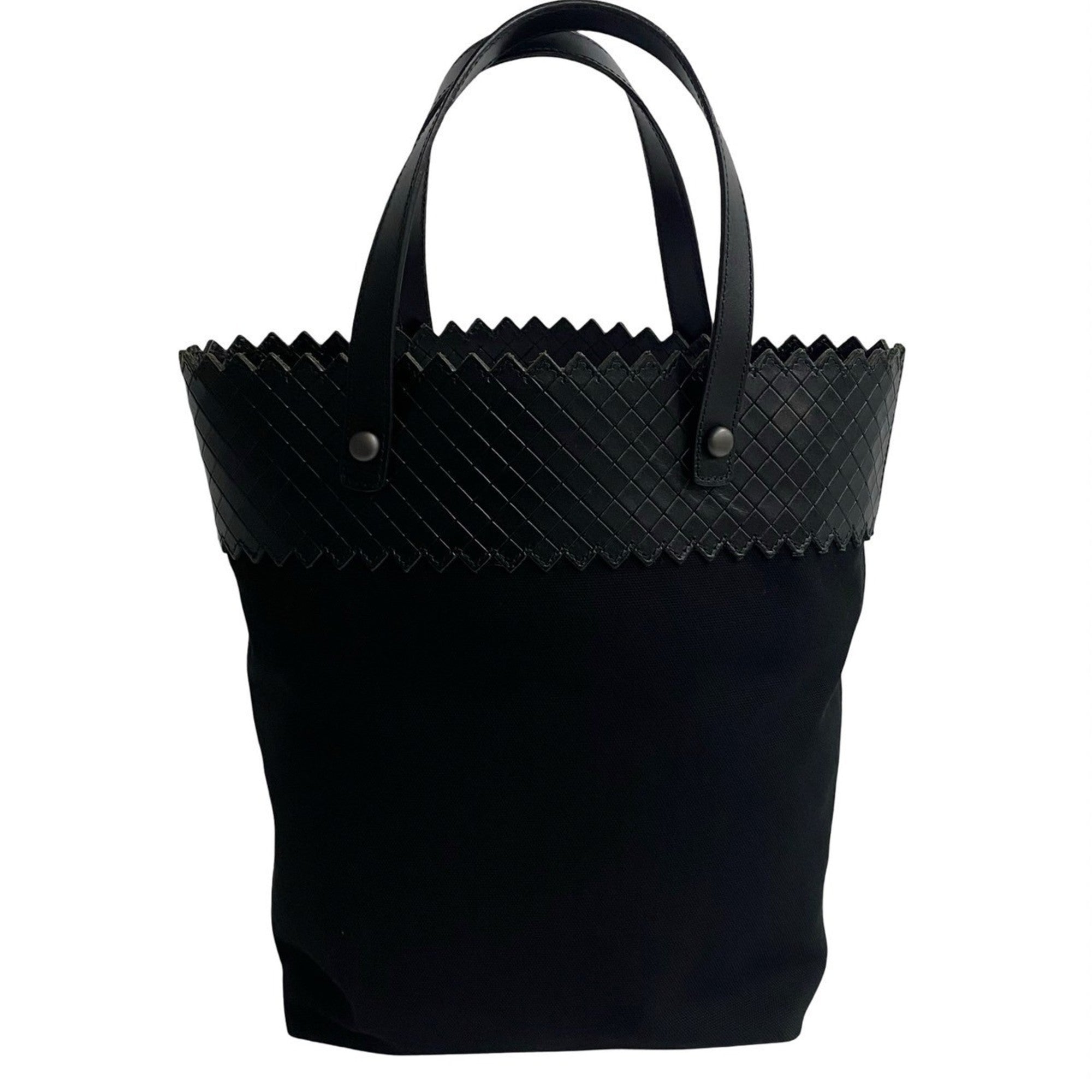 Bottega Veneta Black Leather Canvas Handbag Tote Bag