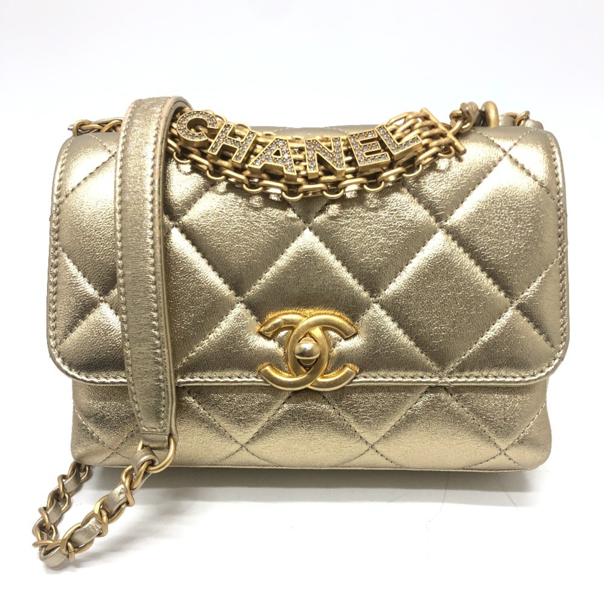Chanel Matelasse Gold Leather Handbag Shoulder Bag