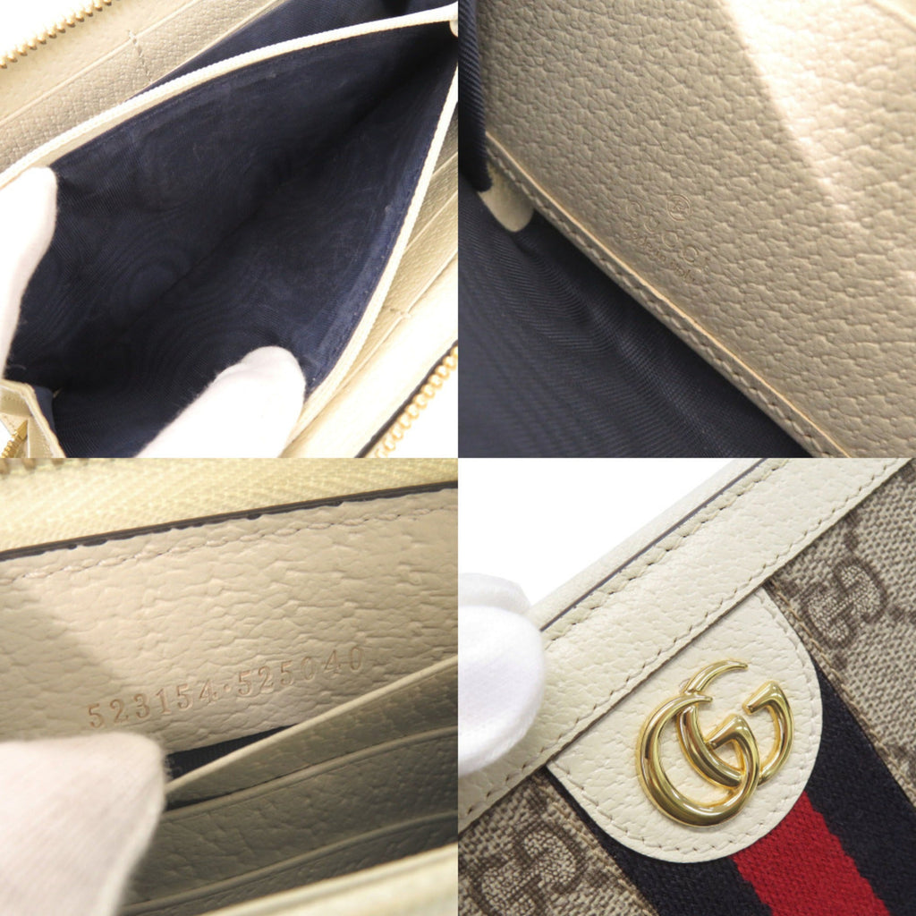 Gucci Gg Supreme Beige White Gg Supreme Leather Long Wallet (Bi-Fold) (Pre-Owned)