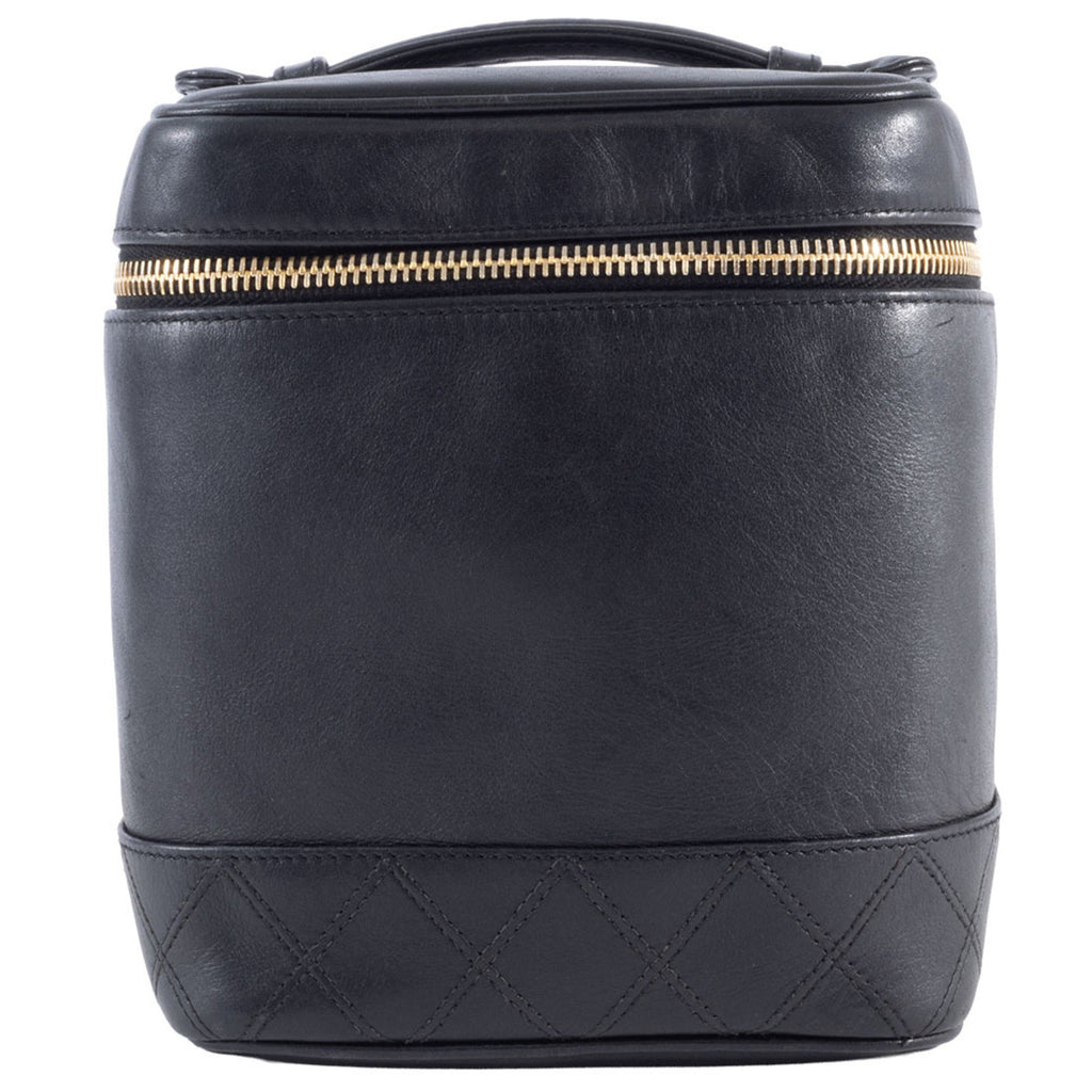 Chanel Black Leather Handbag Pouch Vanity Bag