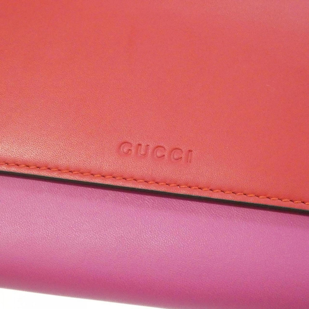 Gucci Pink Red Color Leather Long Wallet (Bi-Fold) (Pre-Owned)