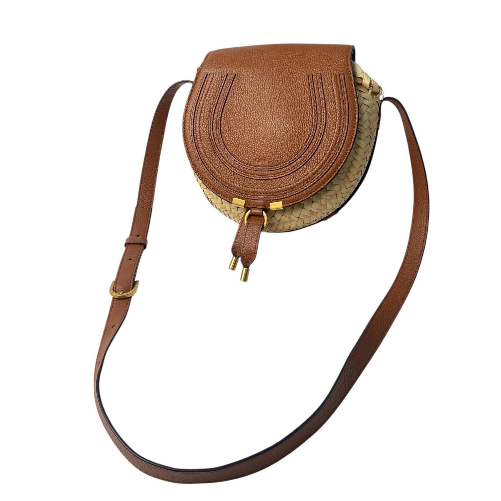 Chloé Beige Brown Raffia Leather Shoulder Bag (Pre-Owned)