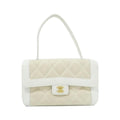 Chanel Beige White Canvas Leather Handbag