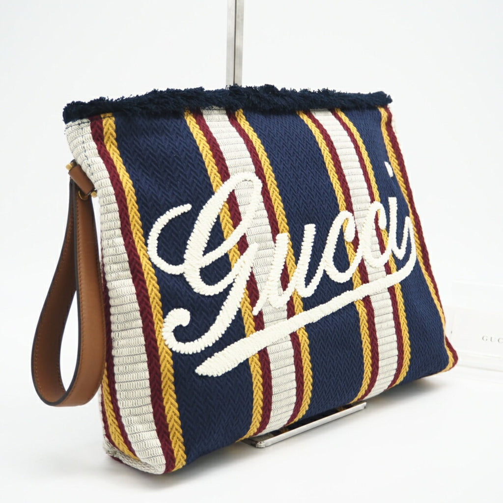 Gucci Multi-Color Navy Canvas Clutch Bag Pouch (Pre-Owned)