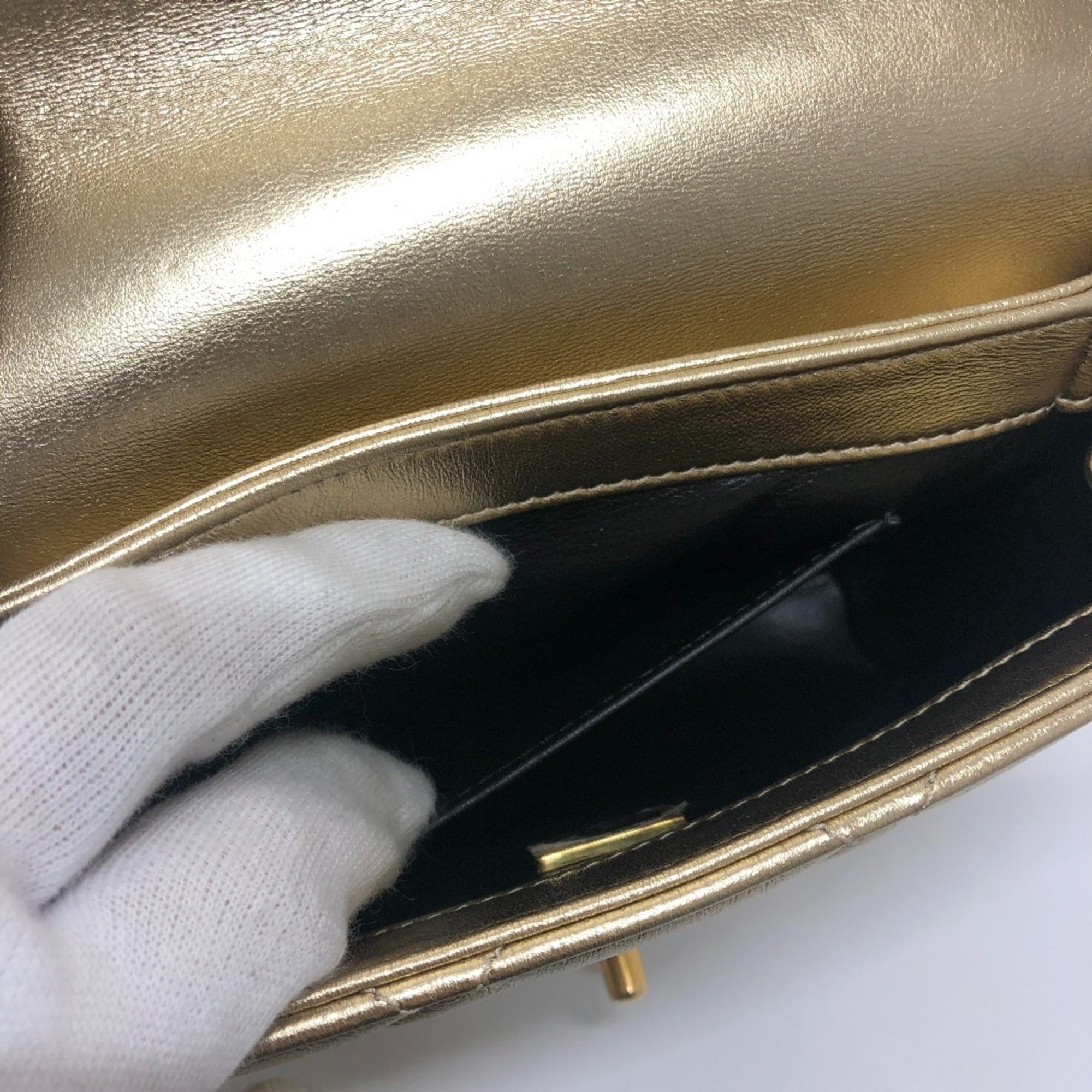 Chanel Matelasse Gold Leather Handbag Shoulder Bag