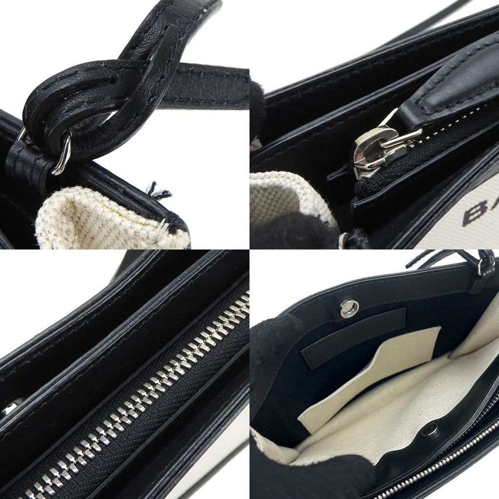 Balenciaga Black Ivory Canvas Leather Pochette Shoulder