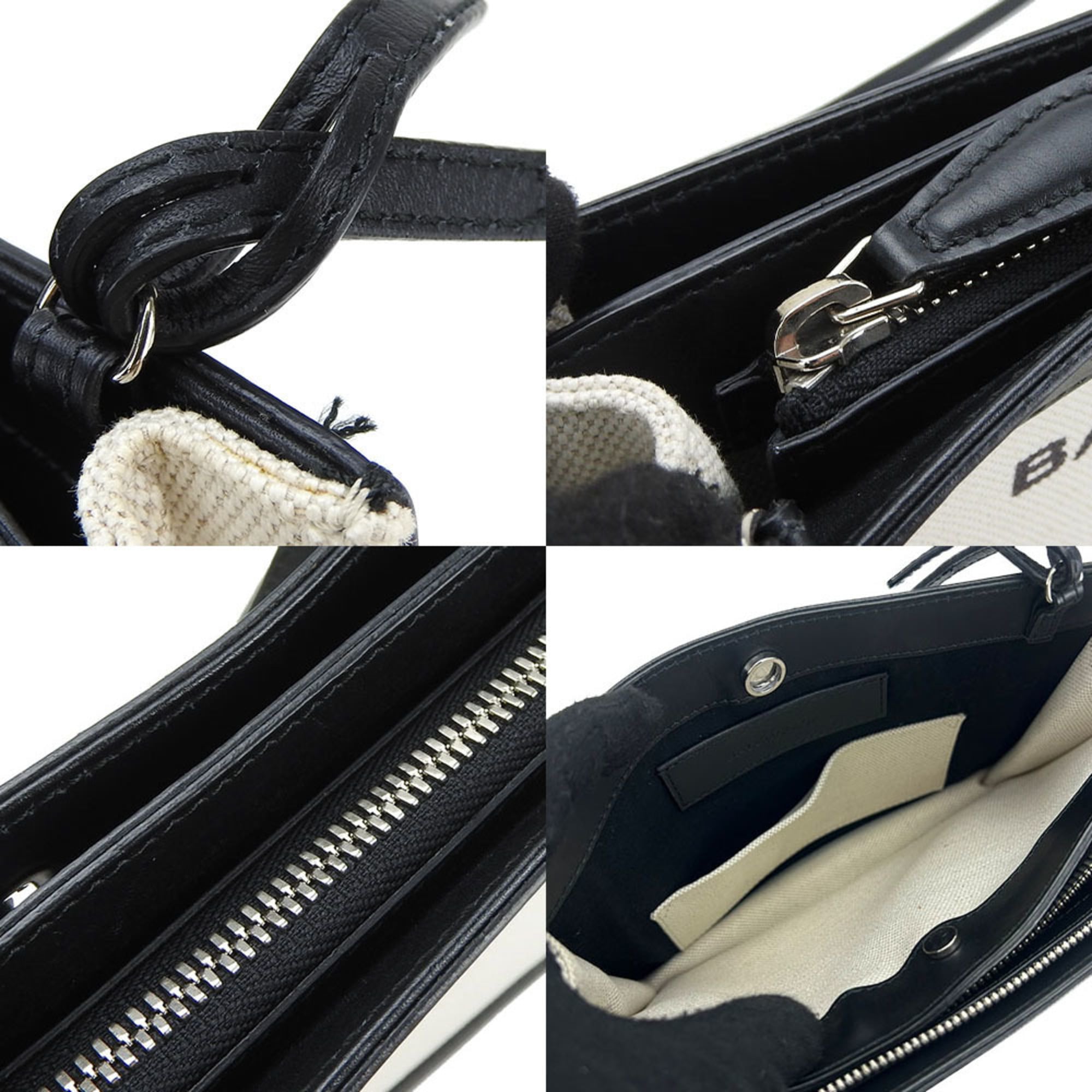 Balenciaga Black Ivory Canvas Leather Pochette Shoulder