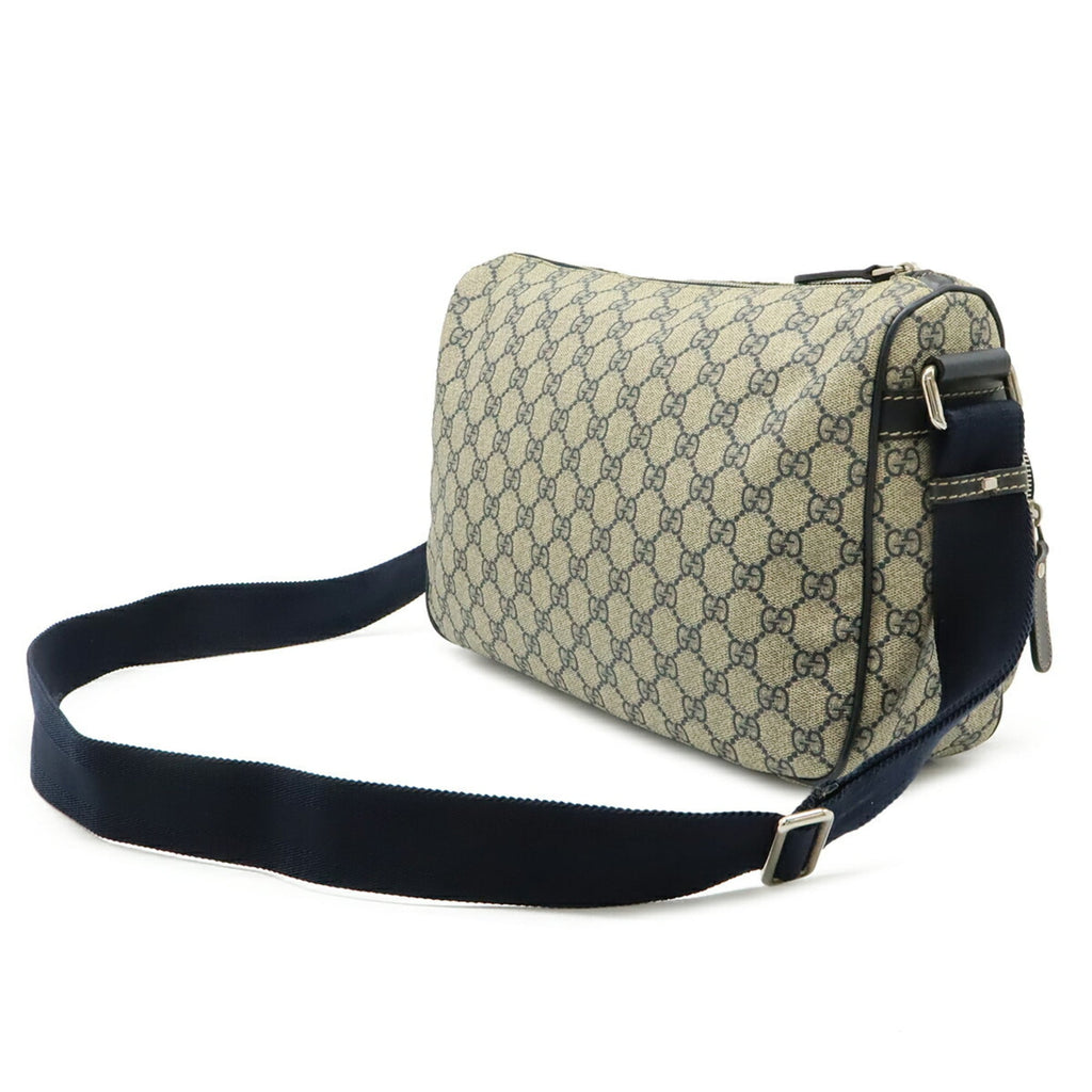 Gucci Gg Plus Beige Navy Gg Supreme Canvas Pvc Coated Canvas Leather Handbag Shoulder Bag (Pre-Owned)