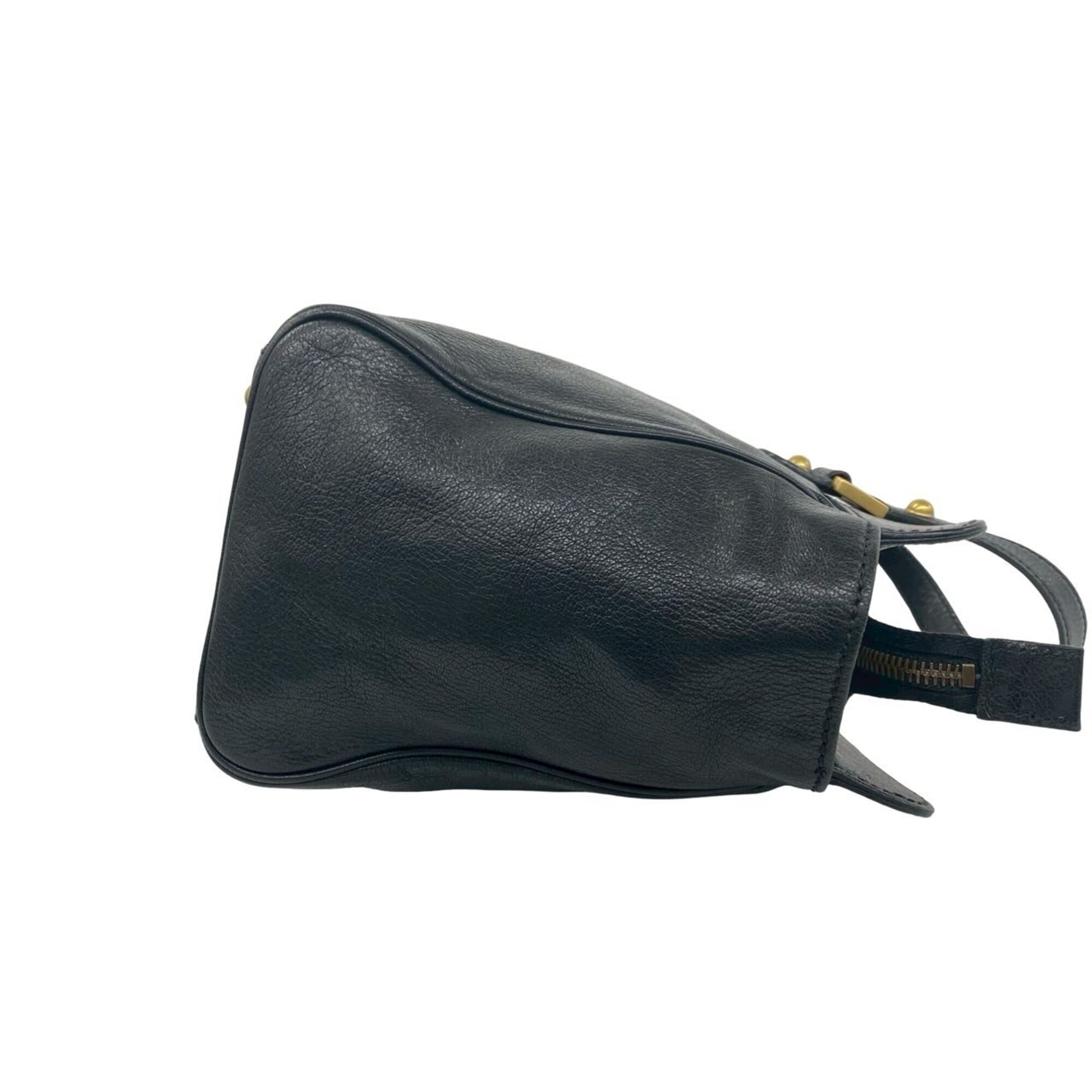 Gucci Black Leather Boston Bag Handbag Tote Bag (Pre-Owned)