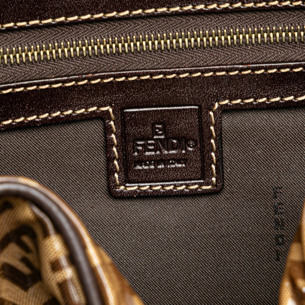 Fendi Brown Leather Canvas Handbag