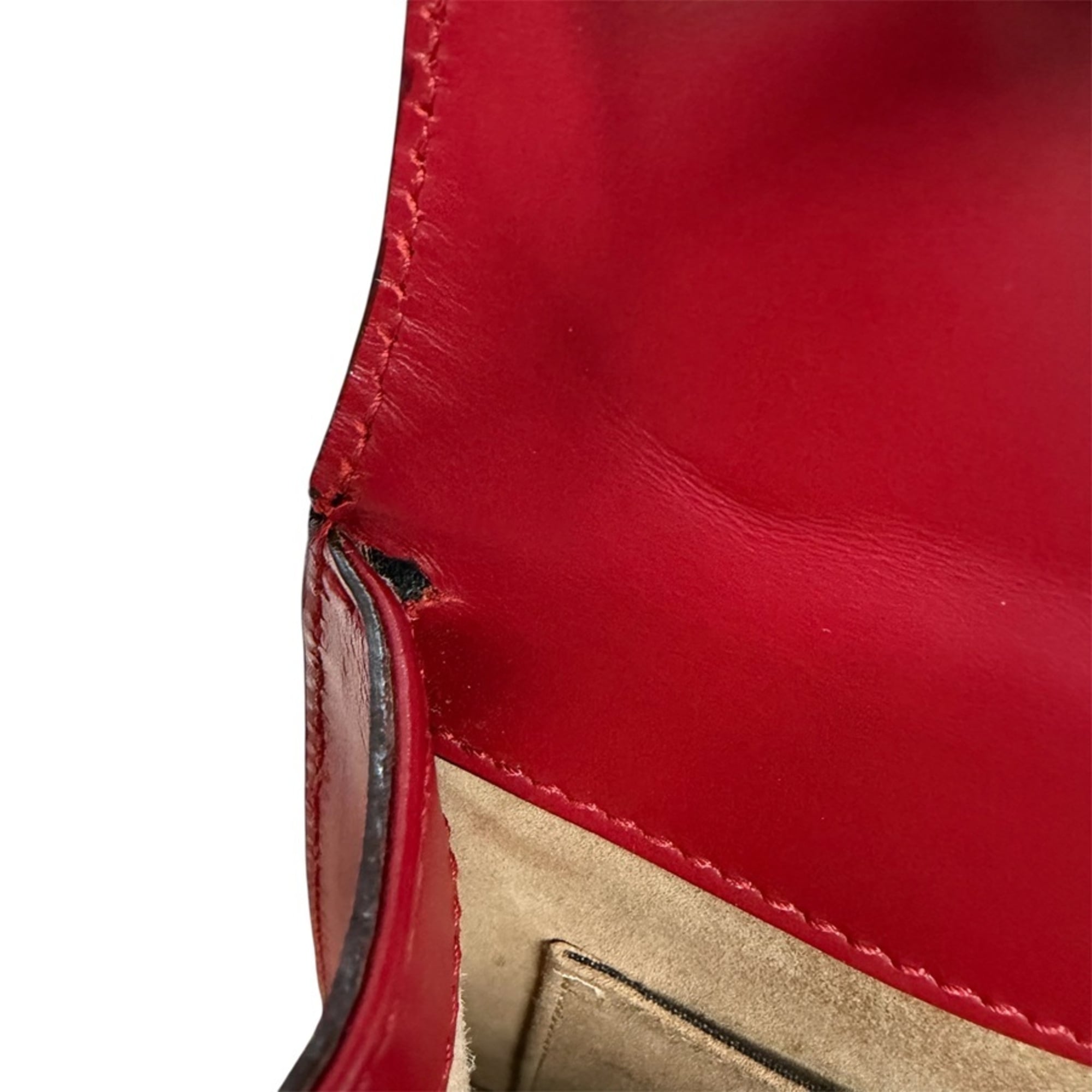Gucci Navy Red Color Leather Shoulder Bag (Pre-Owned)