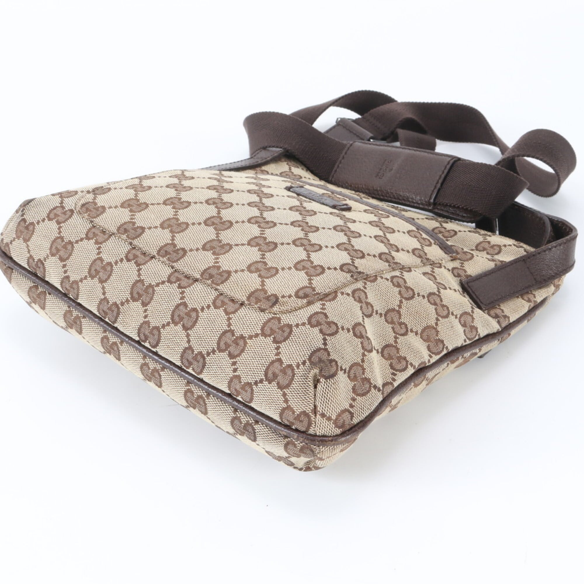 Gucci Brown Leather Canvas Messenger Bag Shoulder Bag (Pre-Owned)