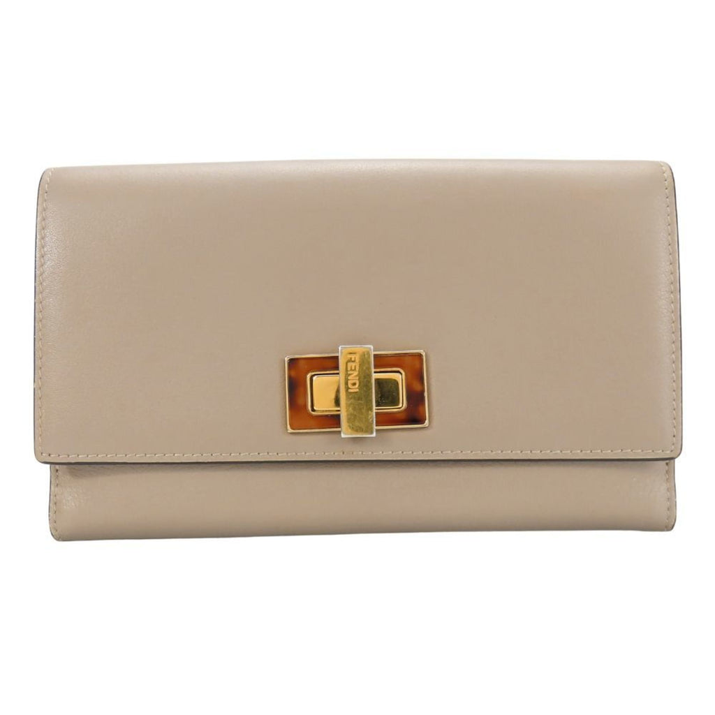 Fendi Beige Grayish Leather Wallet (Bi-Fold)