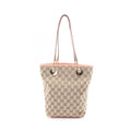 Gucci Beige Pink Canvas Leather Handbag Tote Bag (Pre-Owned)