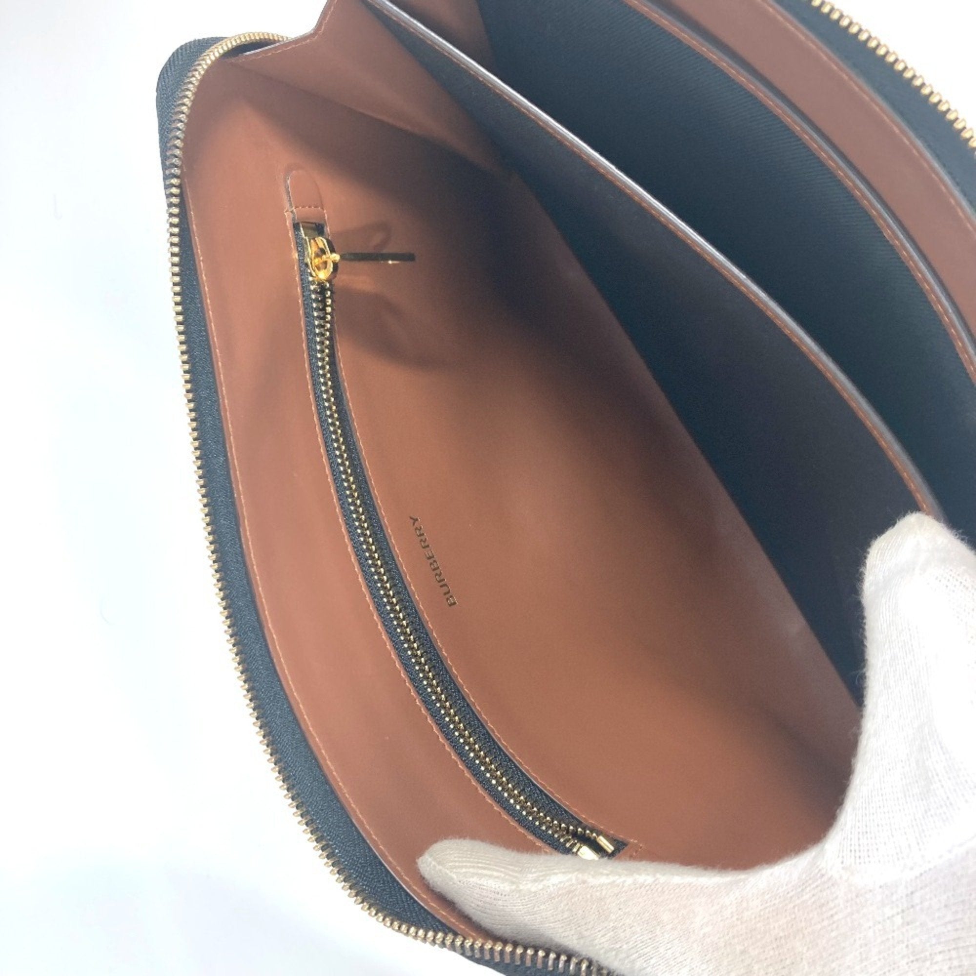 Burberry Brown Leather Canvas Clutch Bag Pouch