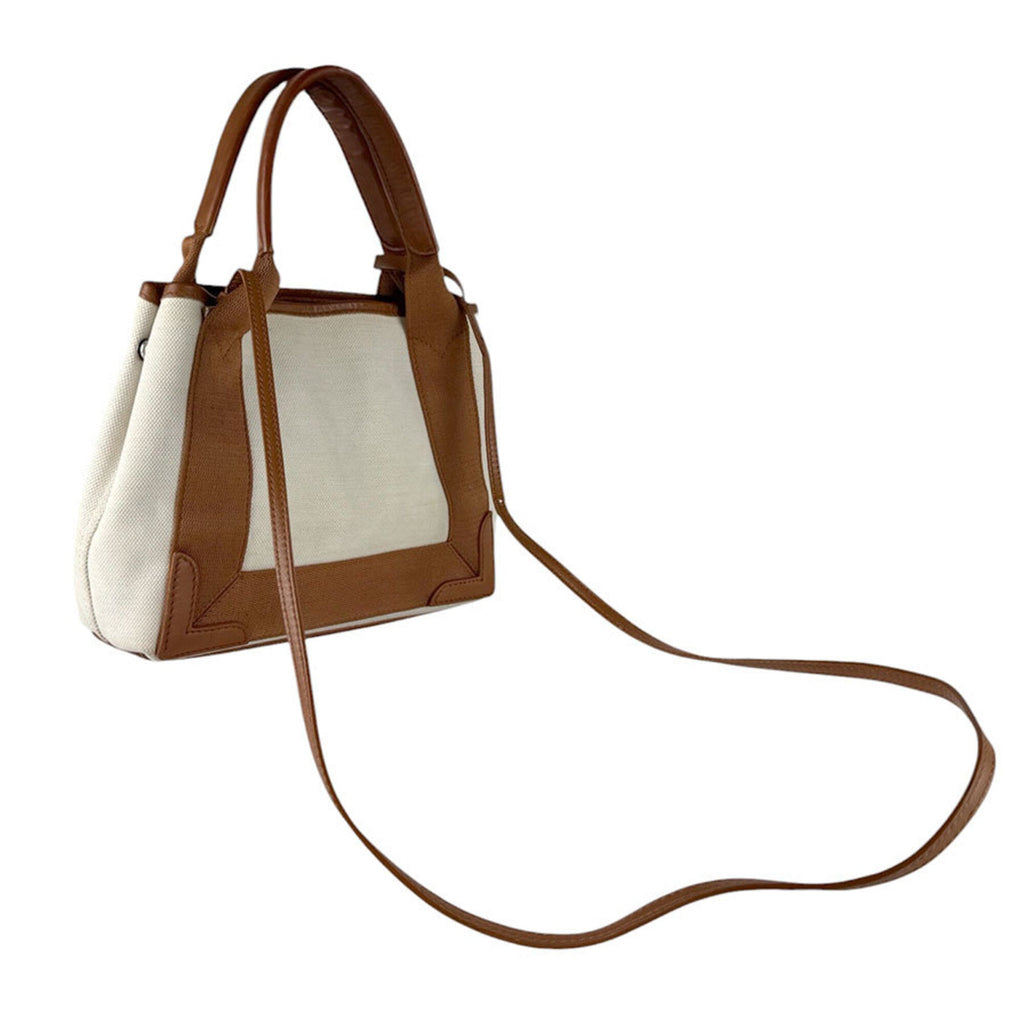 Balenciaga Brown Ivory Canvas Leather Handbag Shoulder