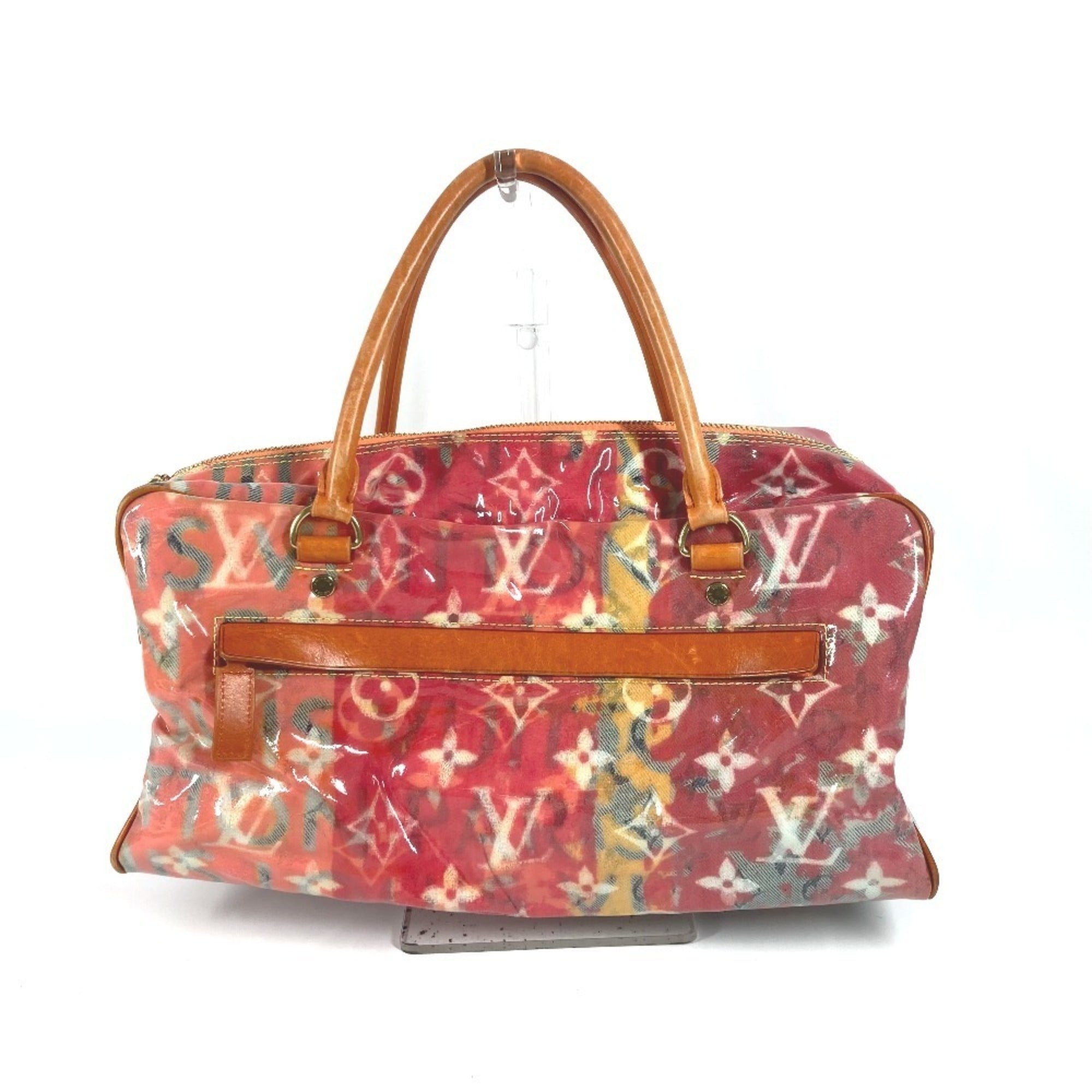 Louis Vuitton Orange Vinyl Leather Boston Bag Handbag Tote Bag