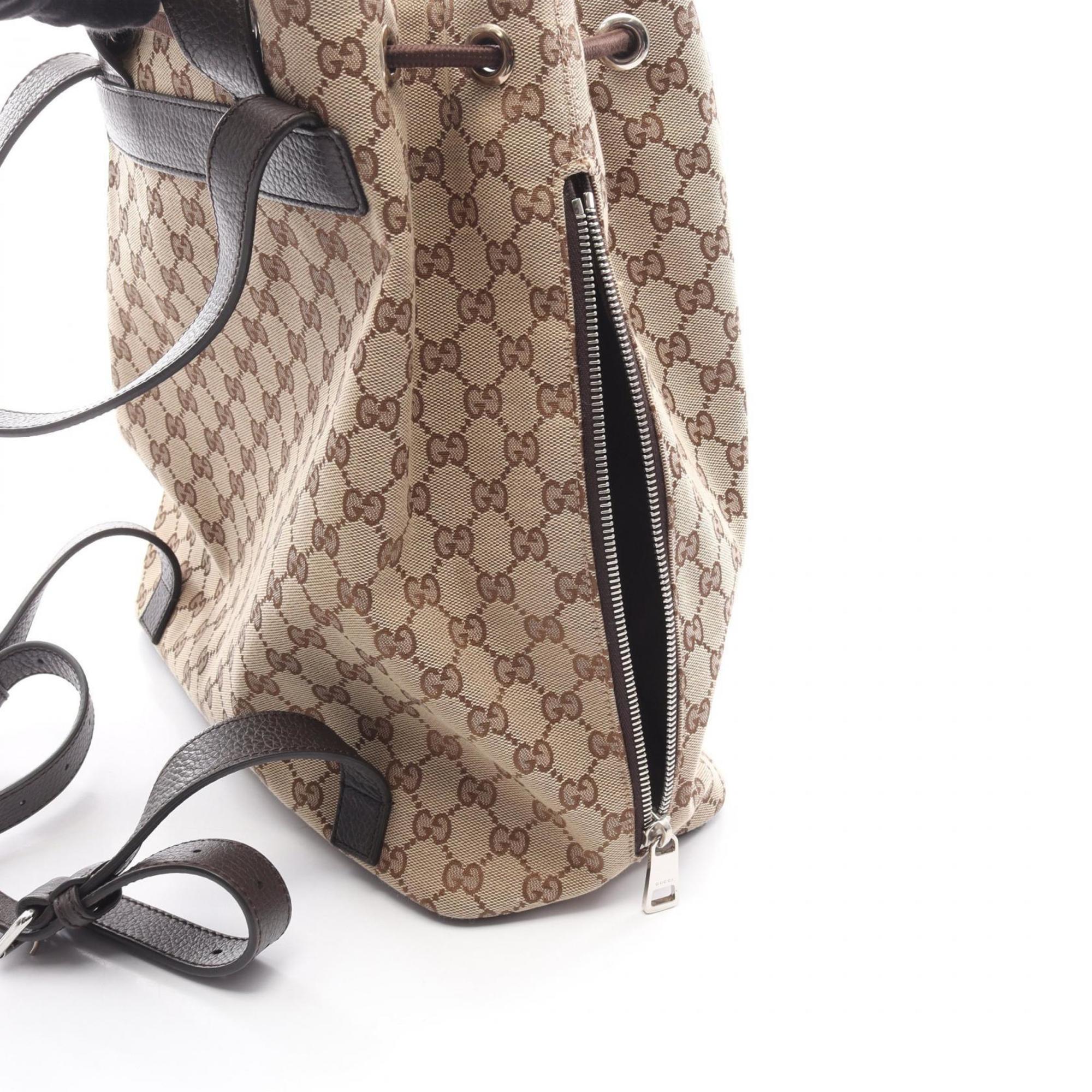 Gucci Beige Brown Canvas Leather Backpack Handbag (Pre-Owned)