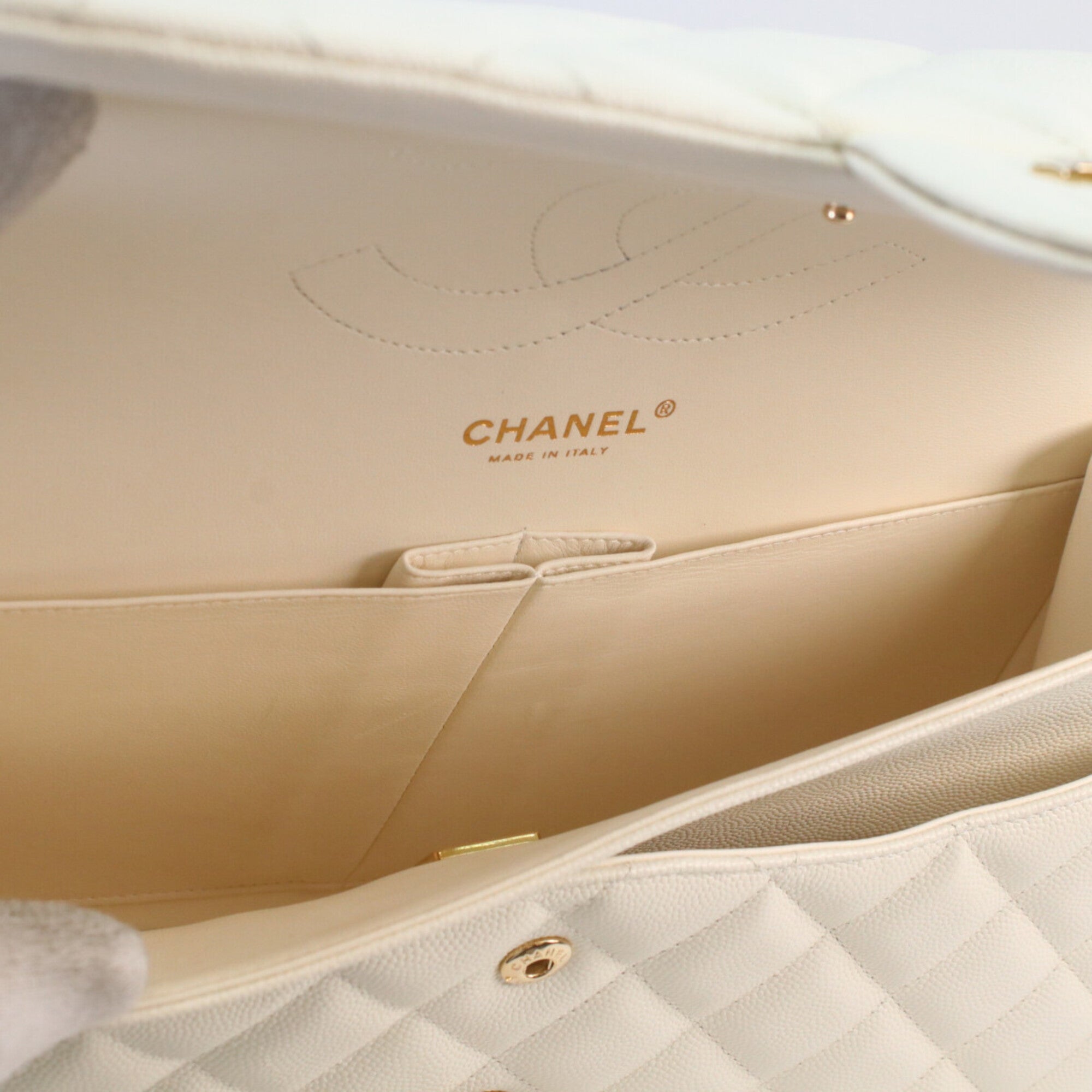 Chanel Ivory Grained Calfskin Shoulder Bag