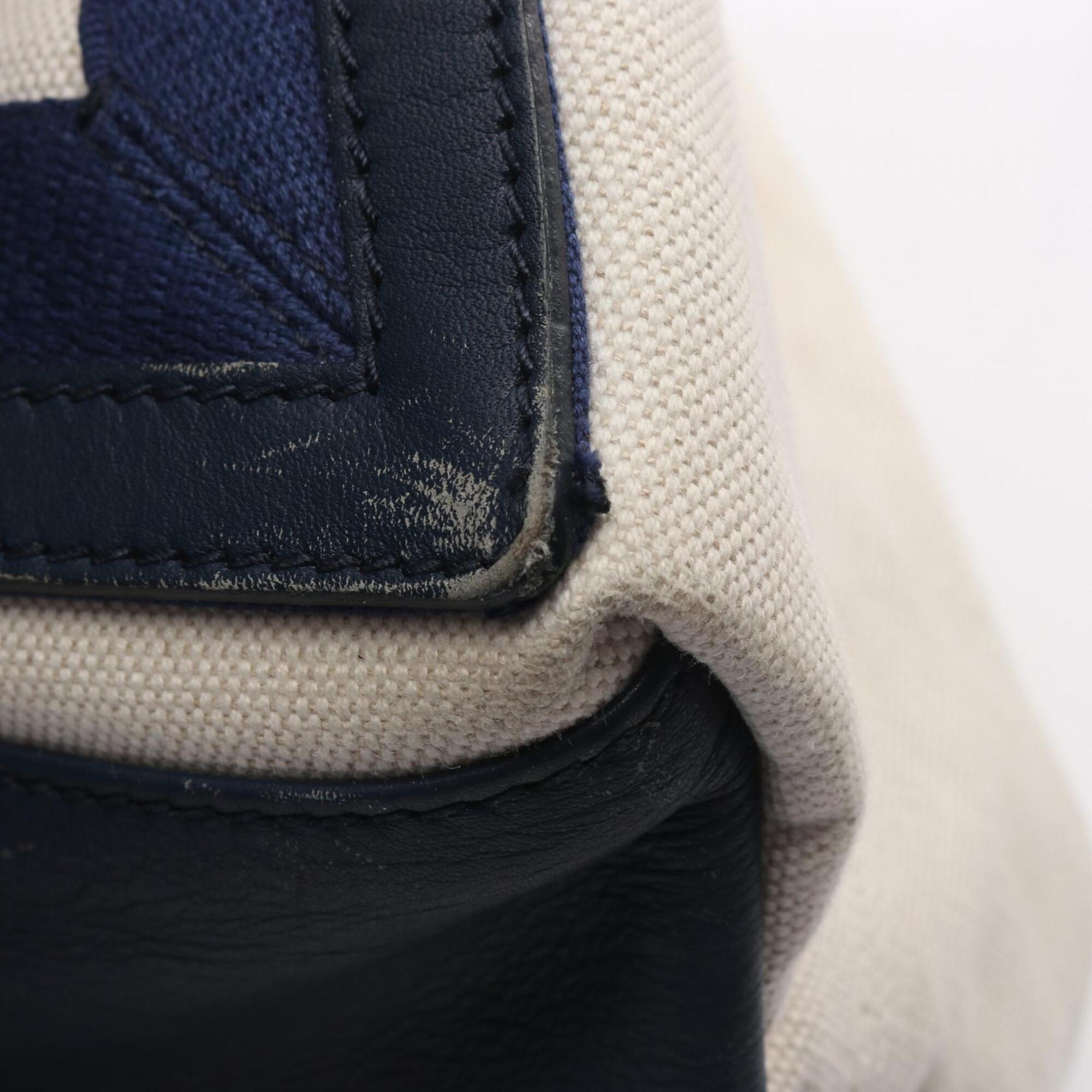 Balenciaga Navy White Canvas Leather Handbag Tote
