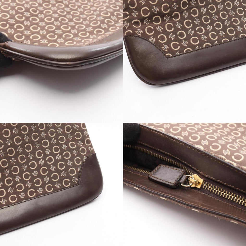 Celine Brown Canvas Leather Shoulder Bag