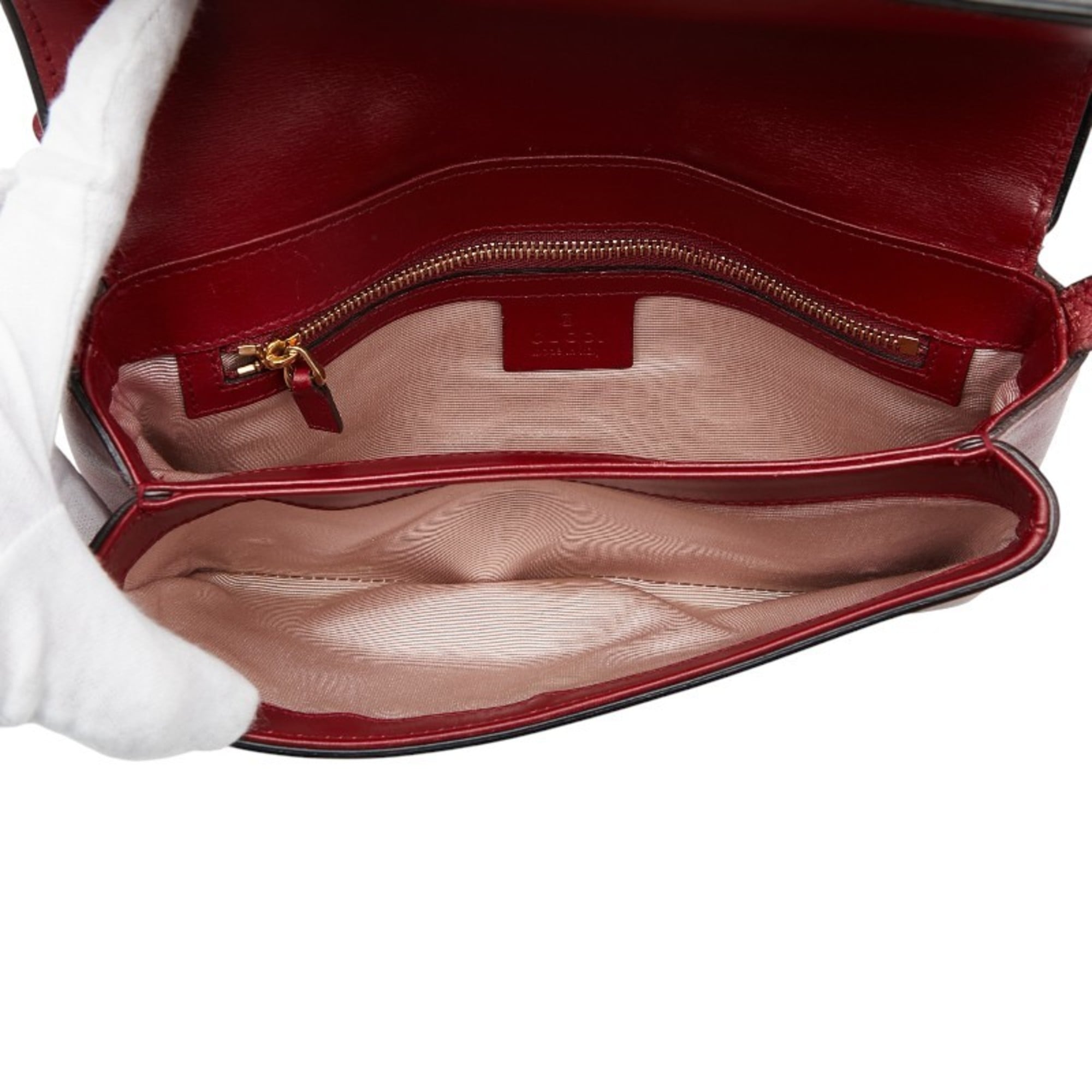 Gucci Black Red Color Leather Shoulder Bag (Pre-Owned)