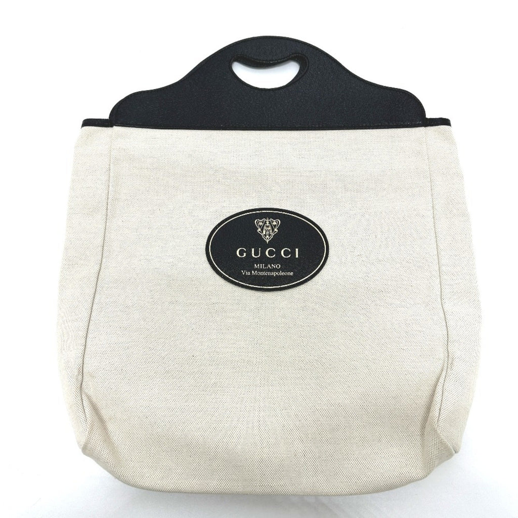 Gucci Beige Black Canvas Leather Handbag (Pre-Owned)